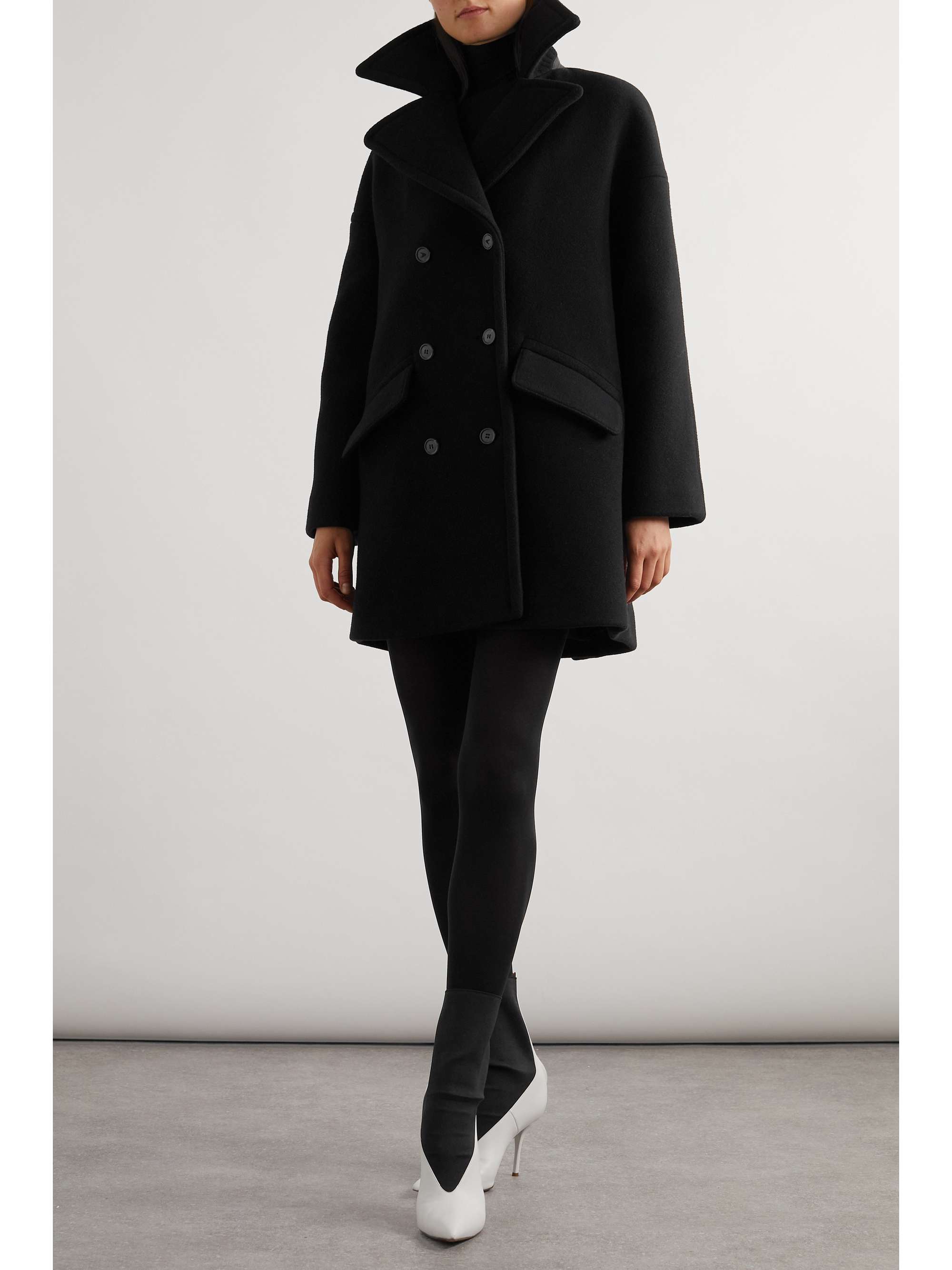 Archetypes leather-trimmed wool-blend coat view