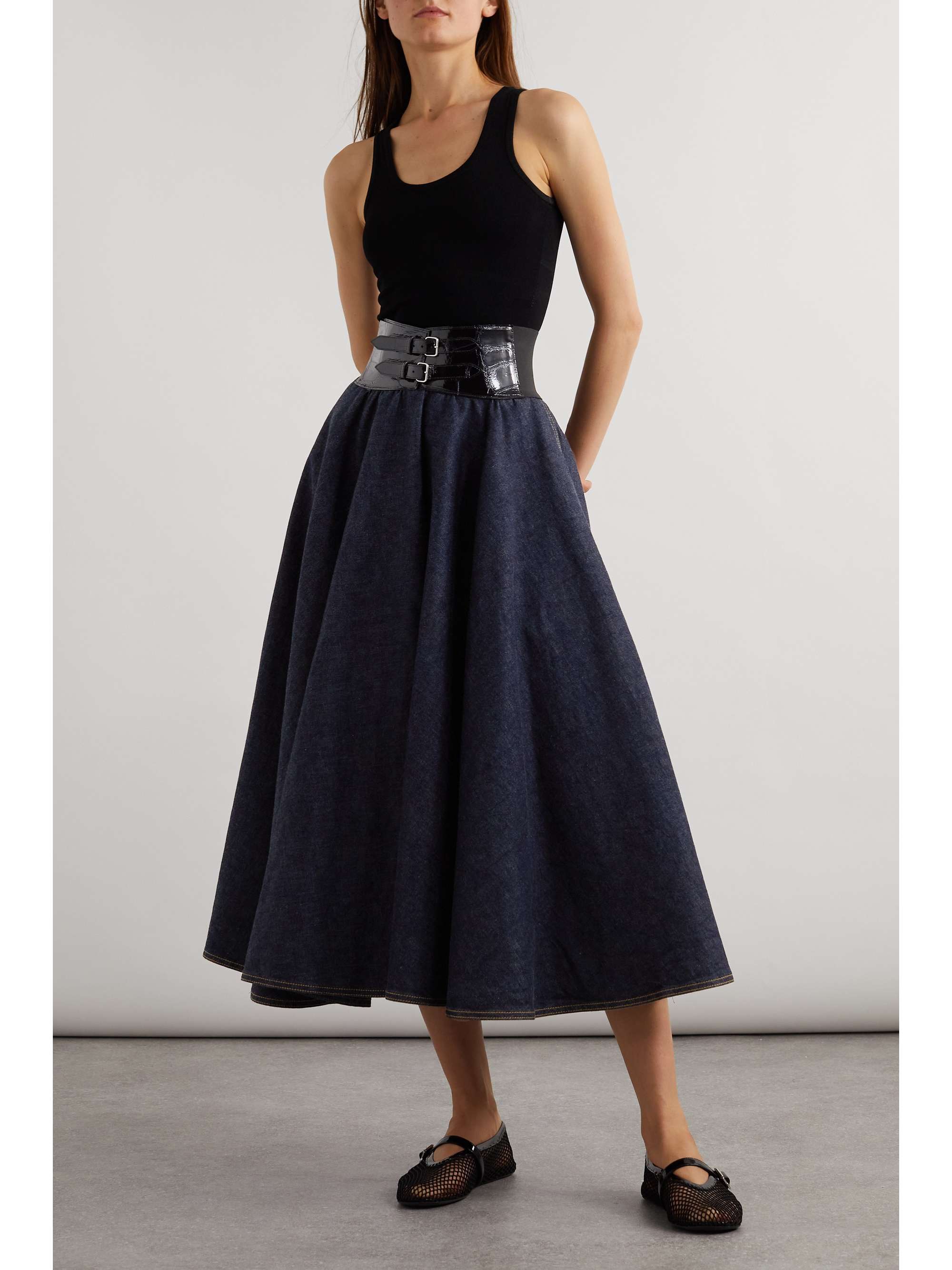 Archetypes belted denim midi skirt view