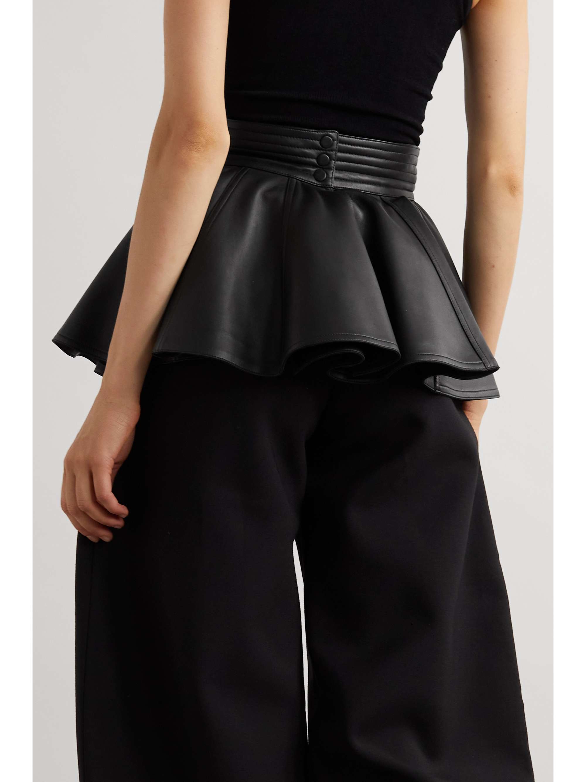 Ruffled leather waist belt view