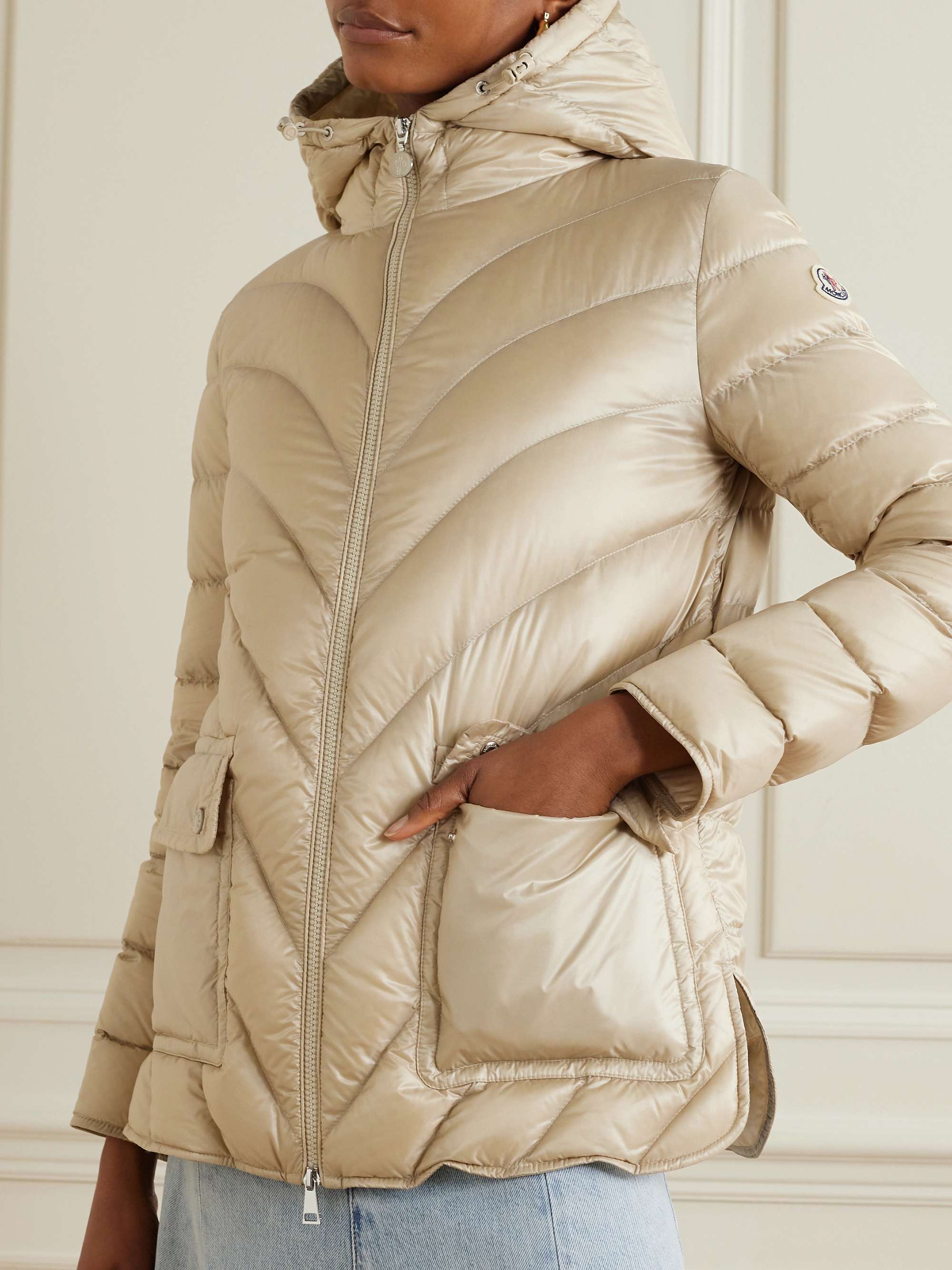 Argenno hooded belted appliquéd quilted shell down coat view