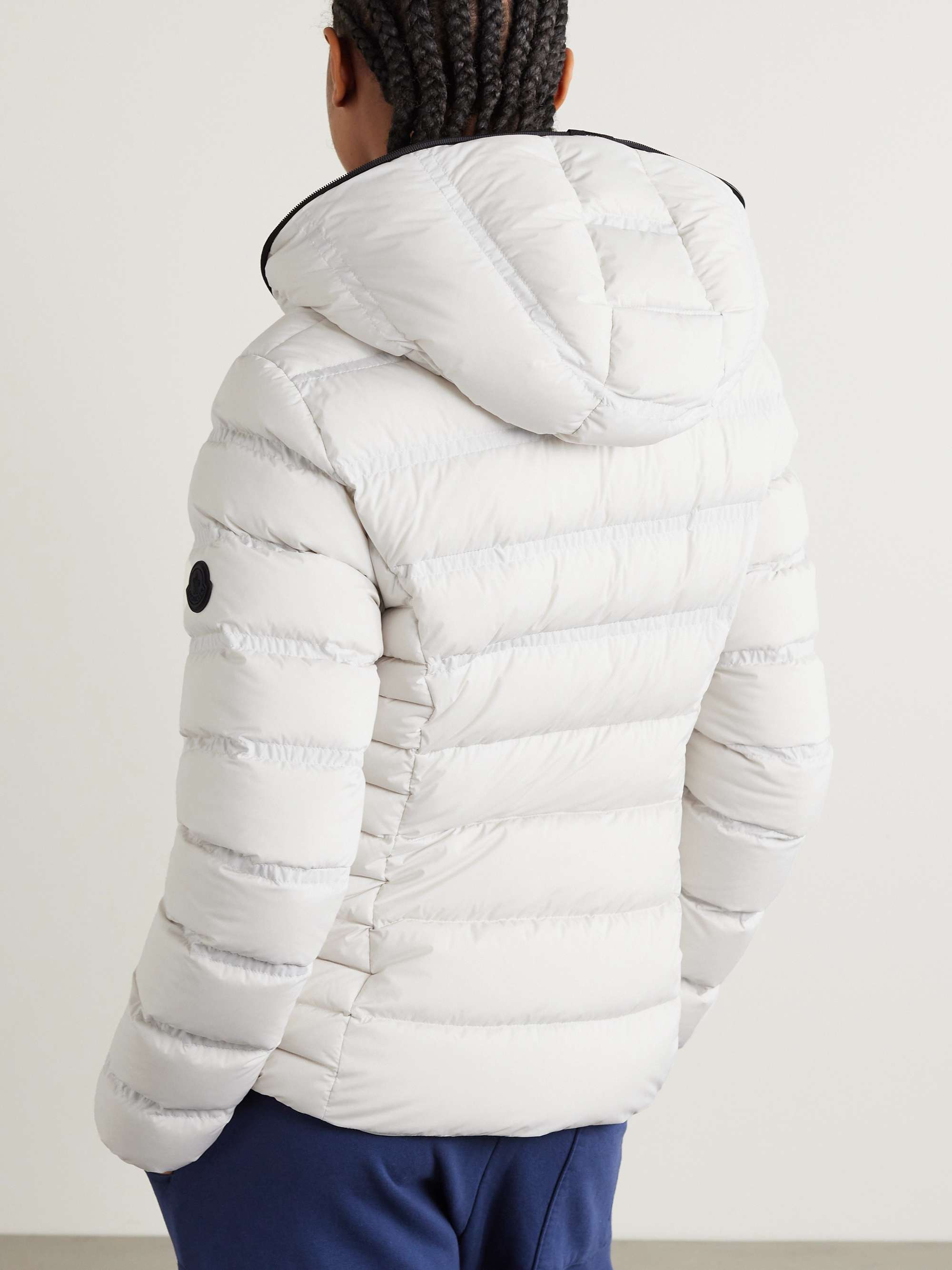 Appliquéd webbing-trimmed quilted shell down jacket view