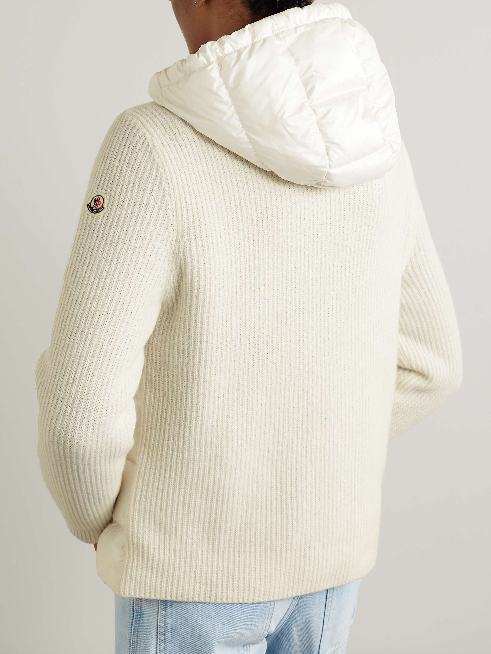 Ribbed quilted hooded wool-trimmed shell down jacket view
