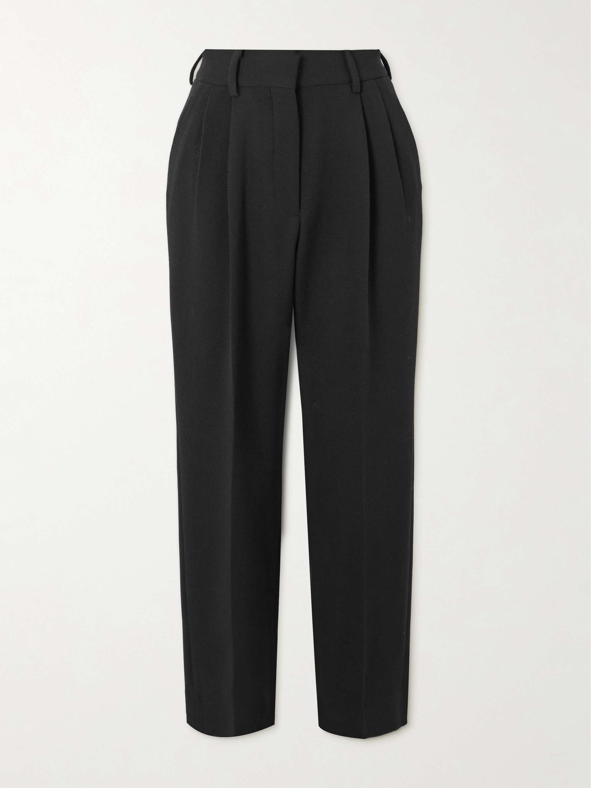 Pleated wool-crepe straight-leg pants view