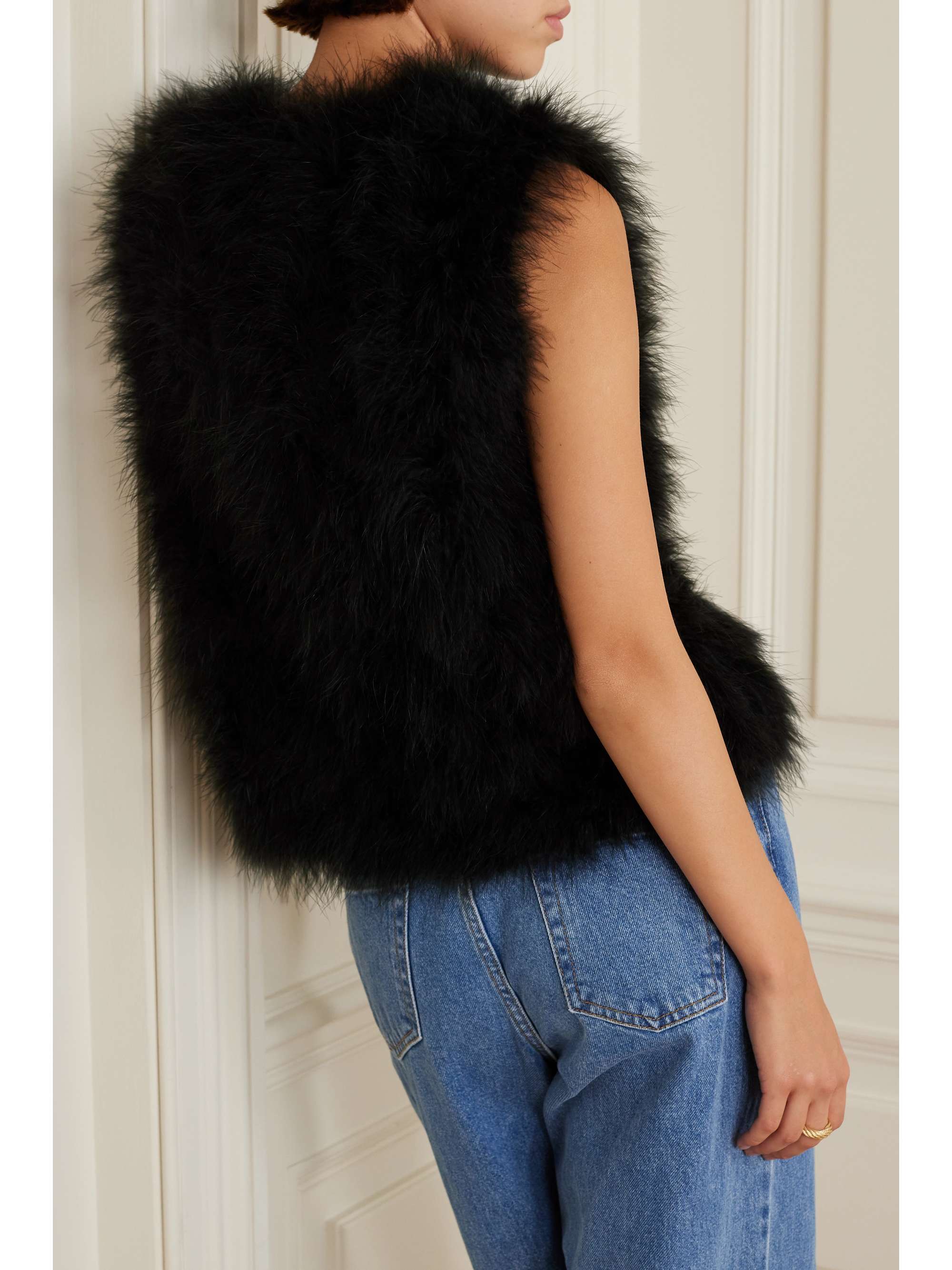 Feather-embellished silk-satin vest view