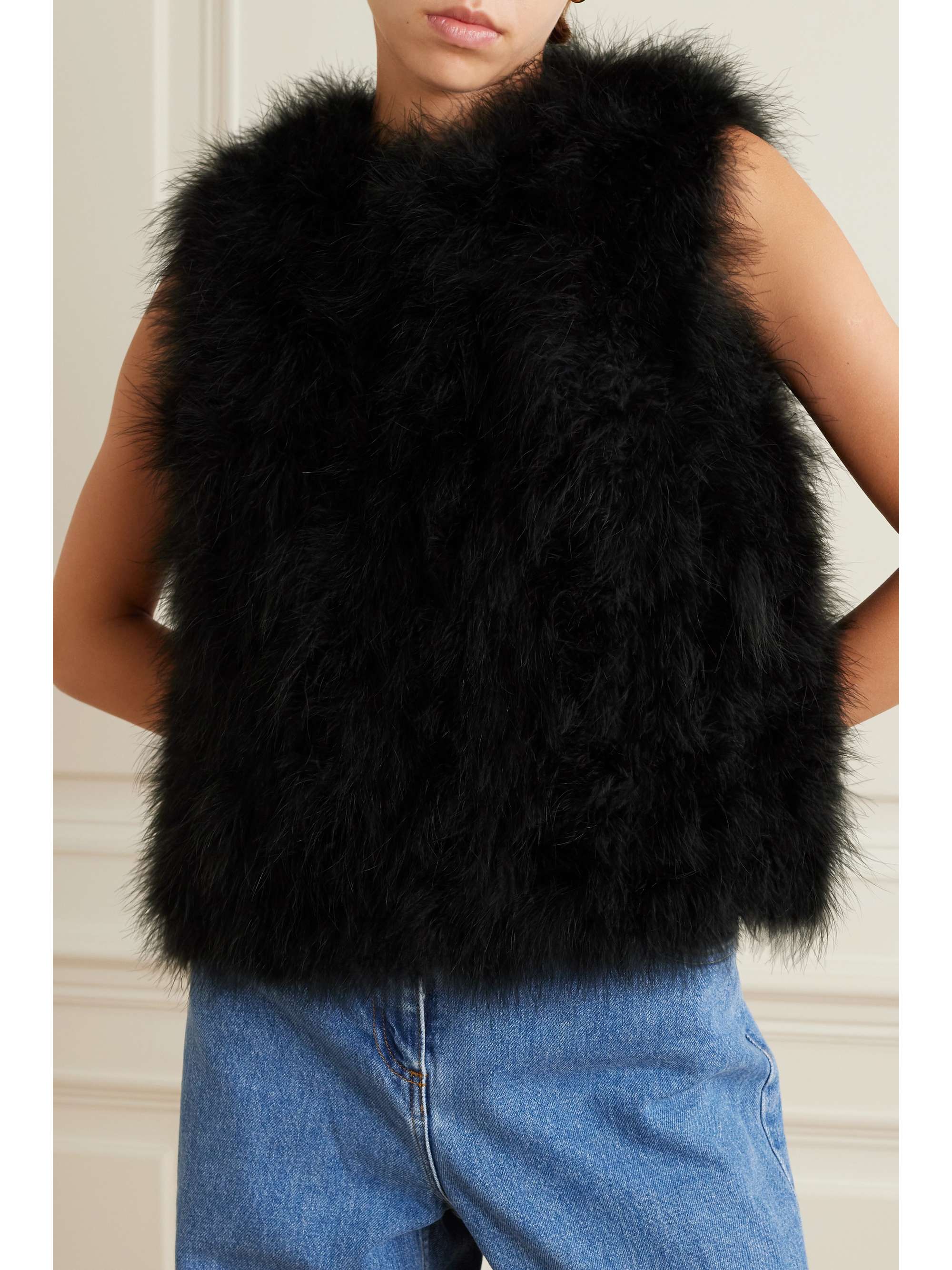 Feather-embellished silk-satin vest view