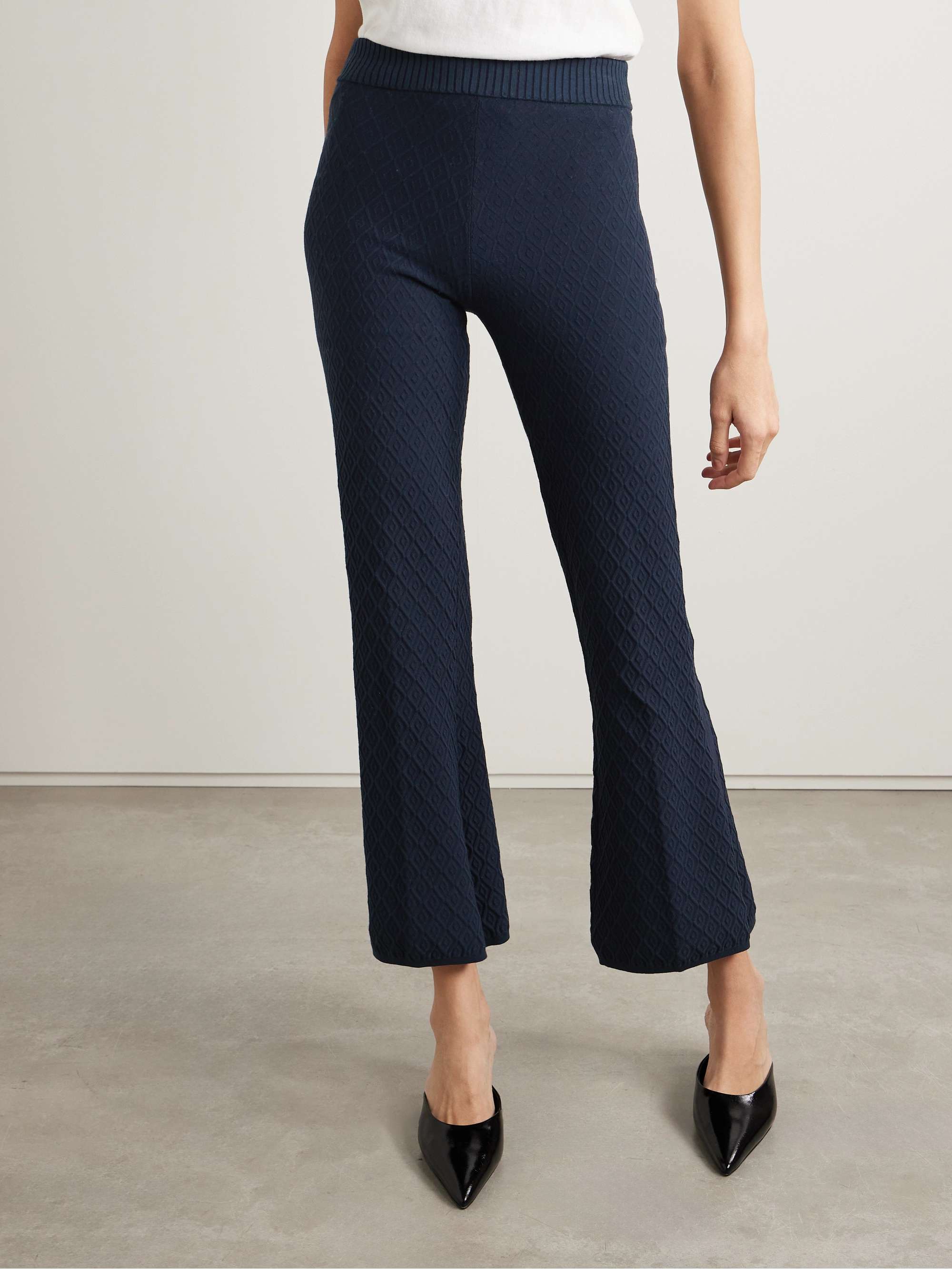 Stretch-cotton jacquard high-rise flared pants view