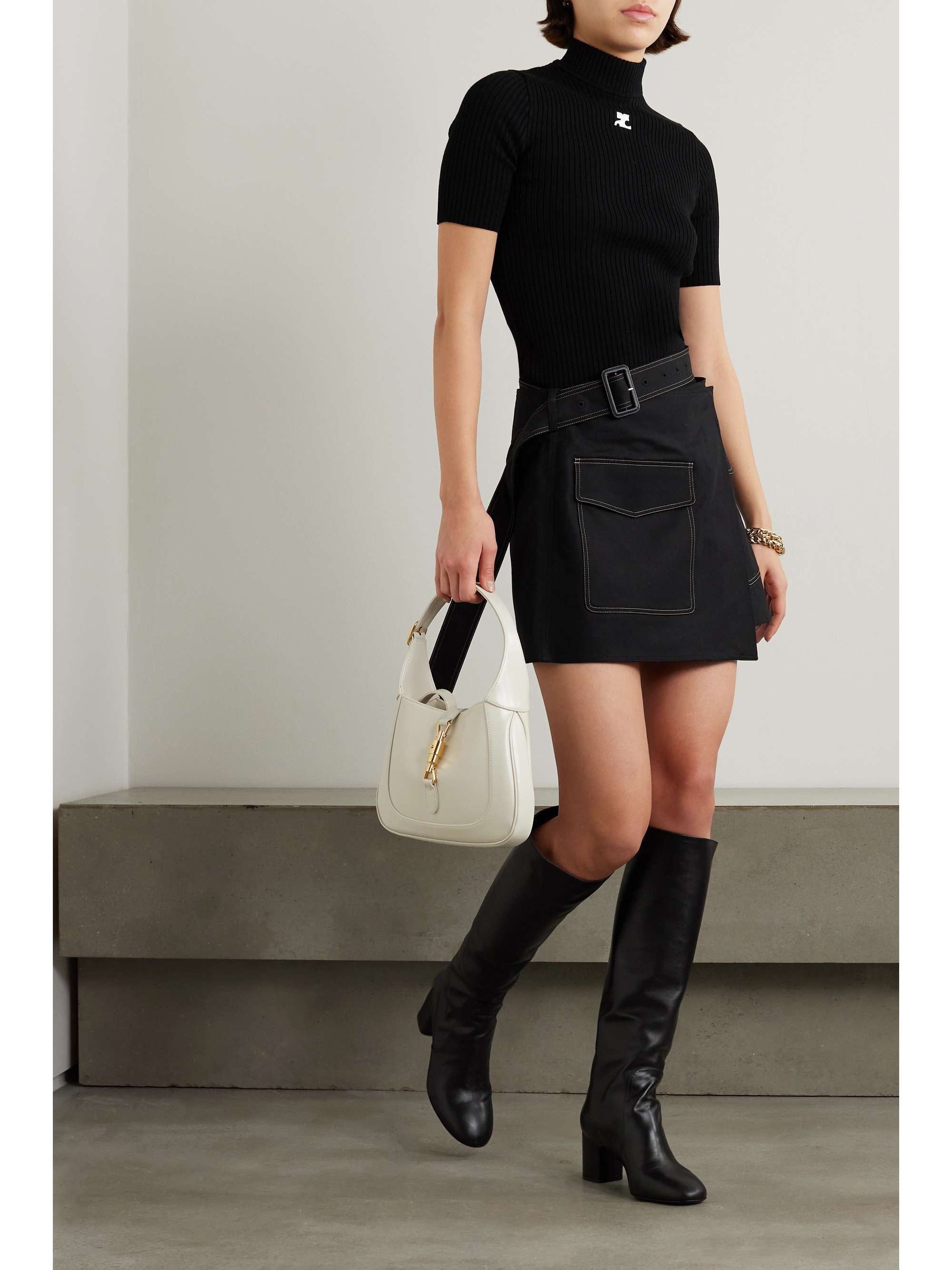 Embroidered ribbed-knit top view