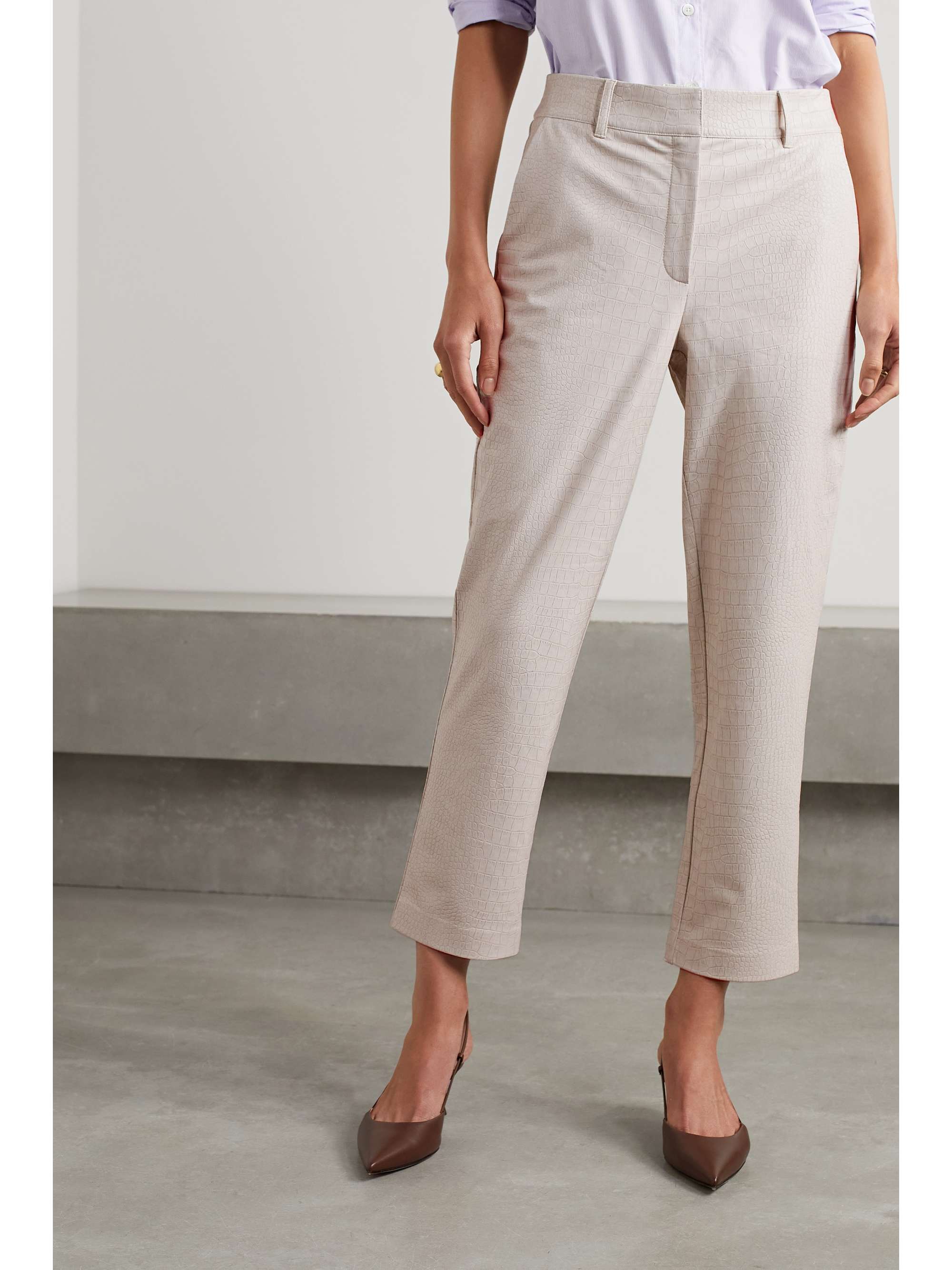 Croc-effect faux leather straight-leg pants view