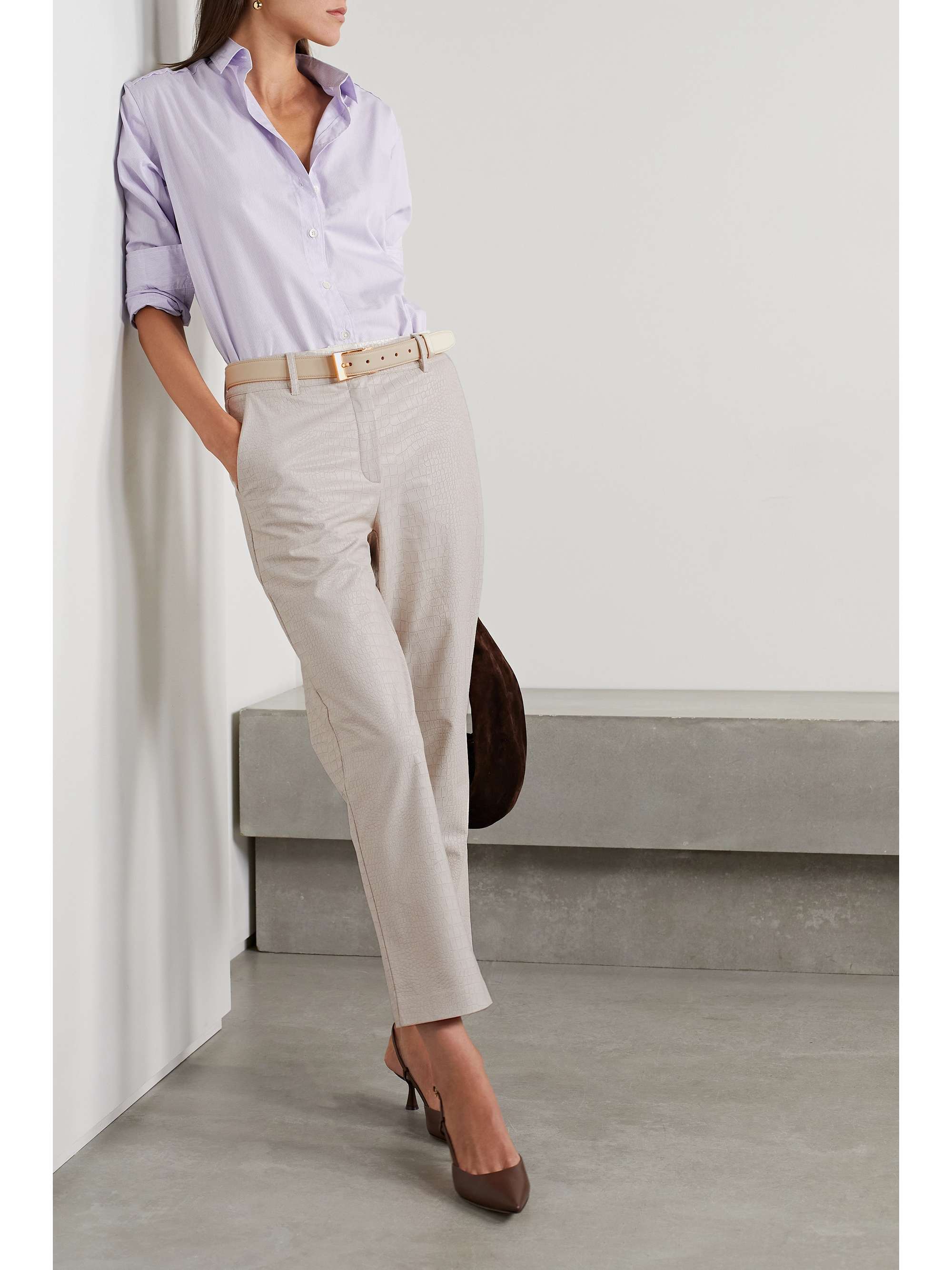 Croc-effect faux leather straight-leg pants view