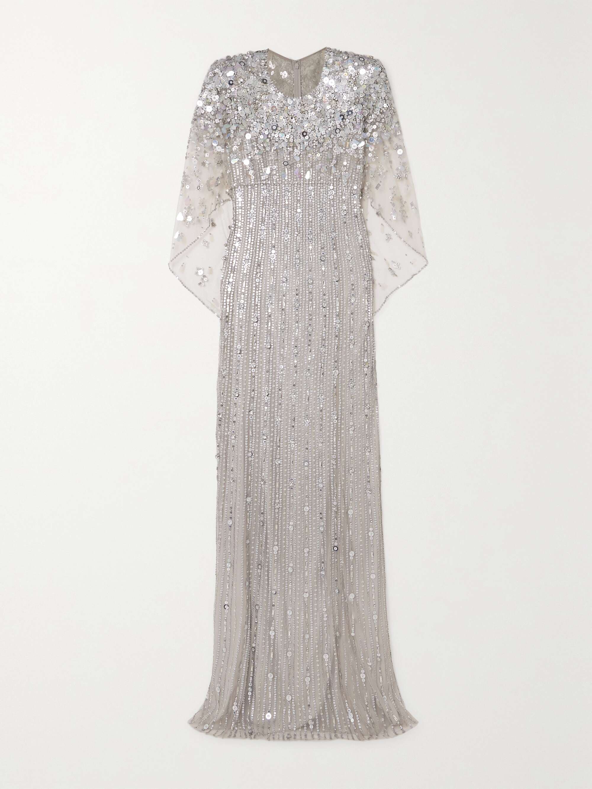 Nettie cape-effect embellished sequined tulle gown view