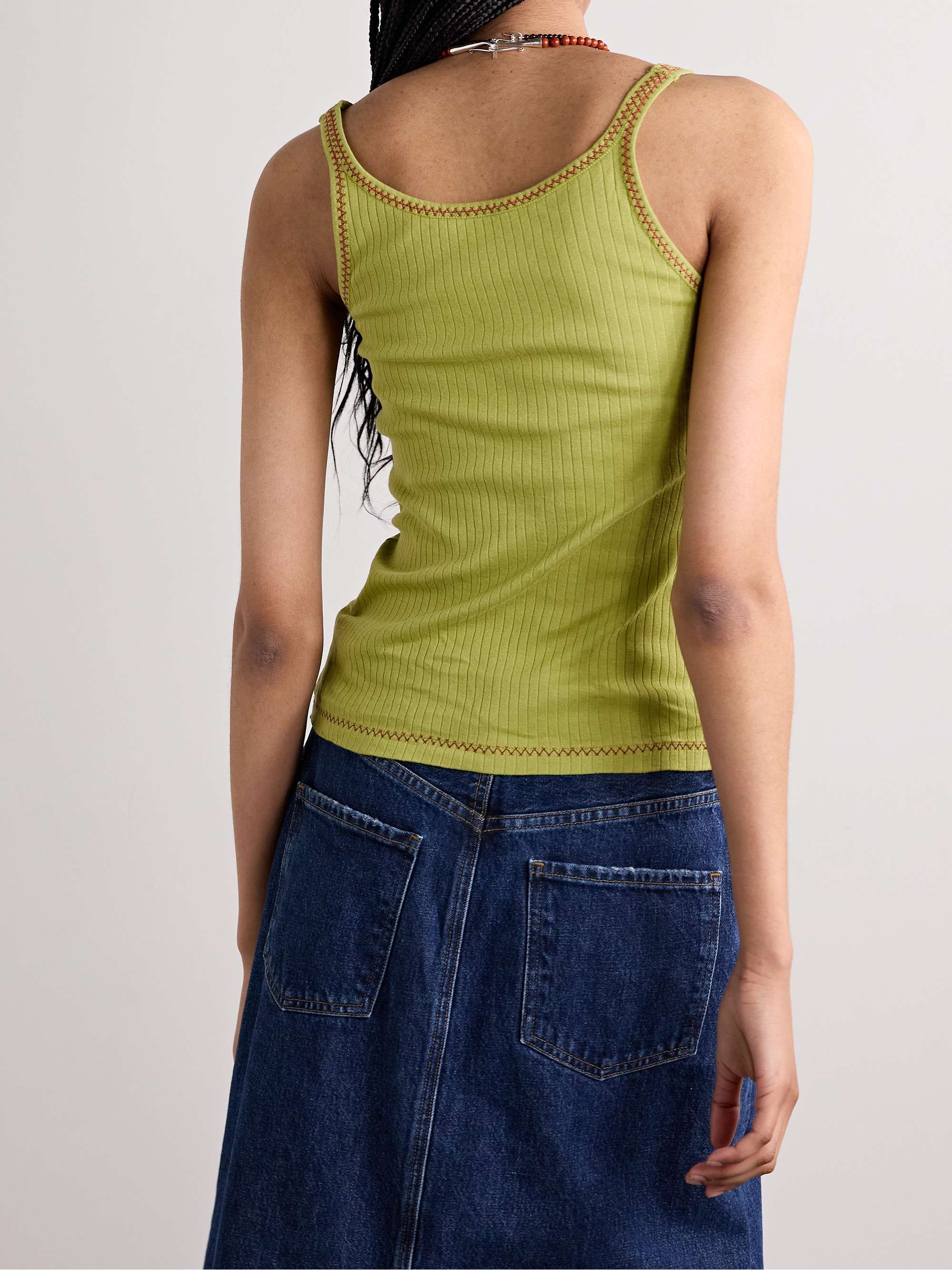 Dahlia bead-embellished ribbed cotton-jersey tank view