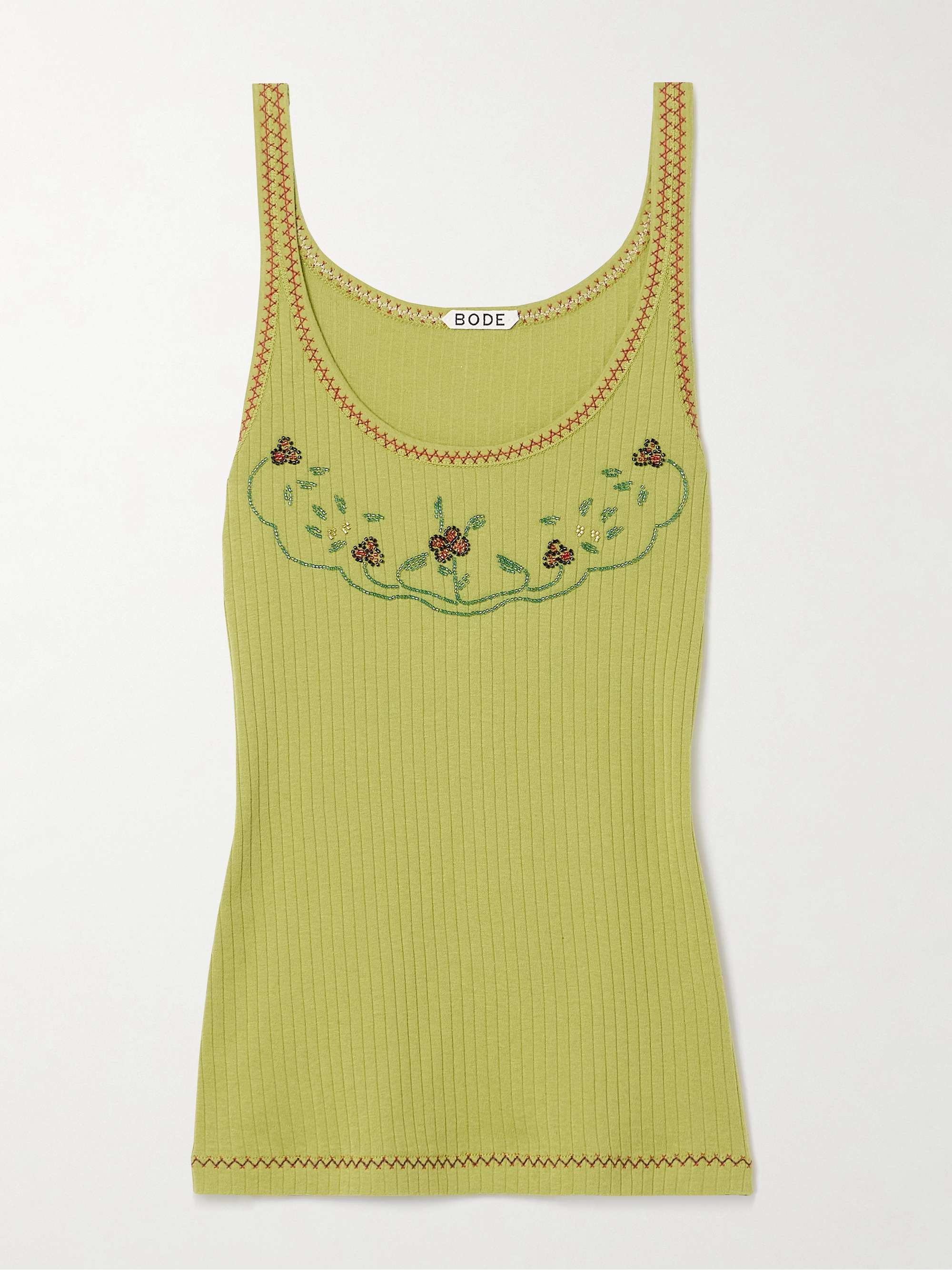 Dahlia bead-embellished ribbed cotton-jersey tank view