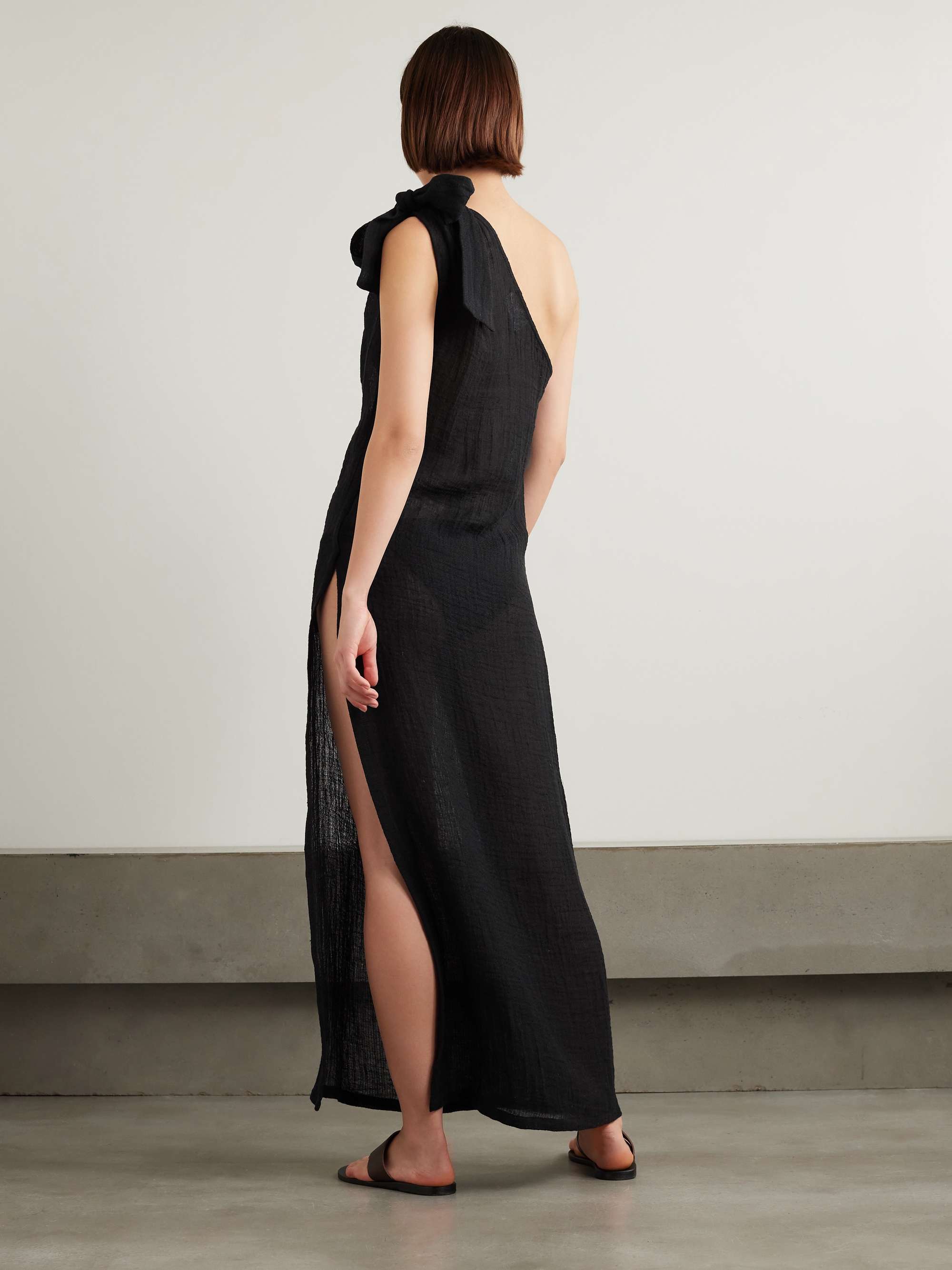 + NET SUSTAIN one-shoulder linen-blend gauze maxi dress view