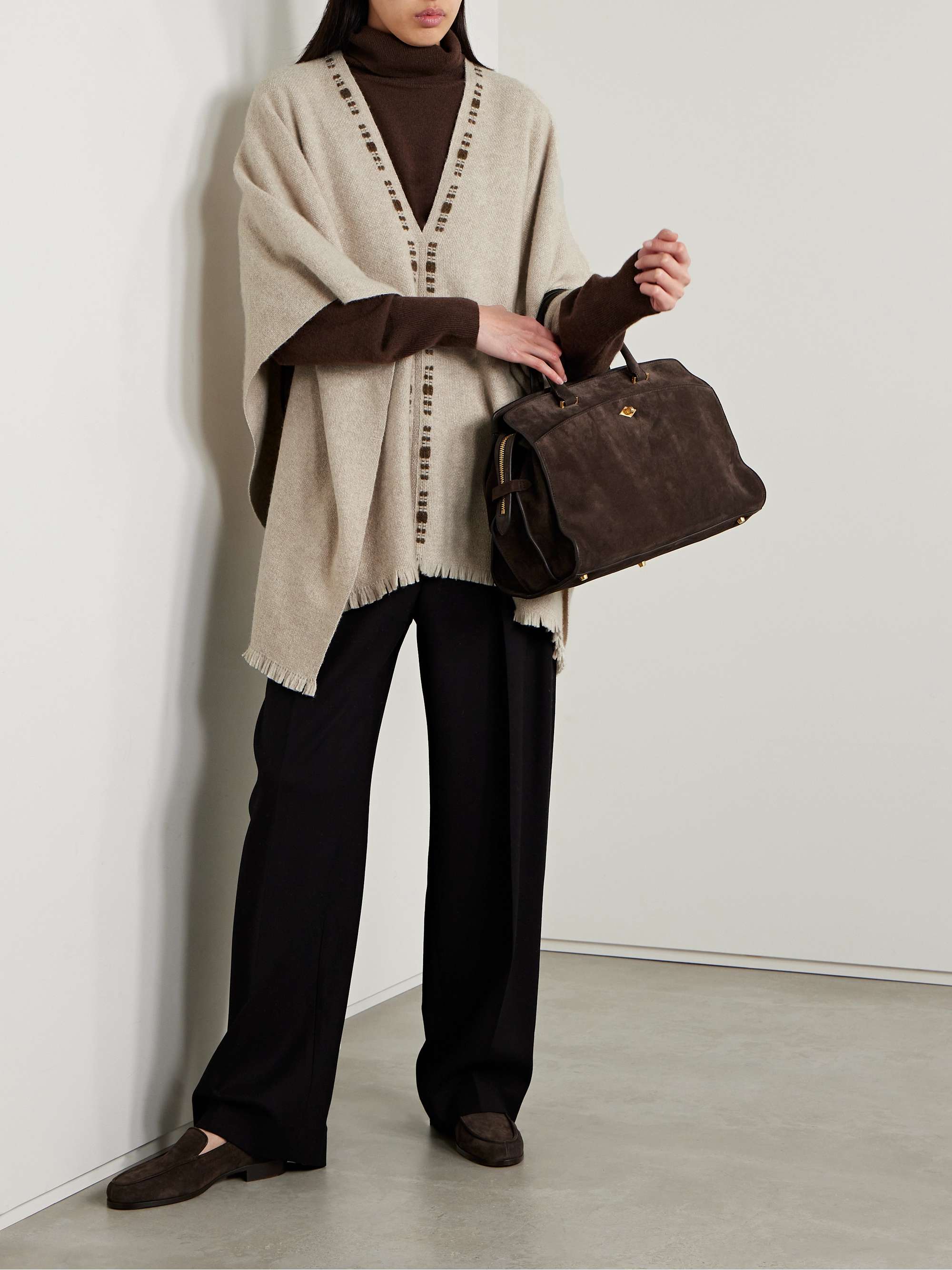 Frayed cashmere and silk-blend poncho view