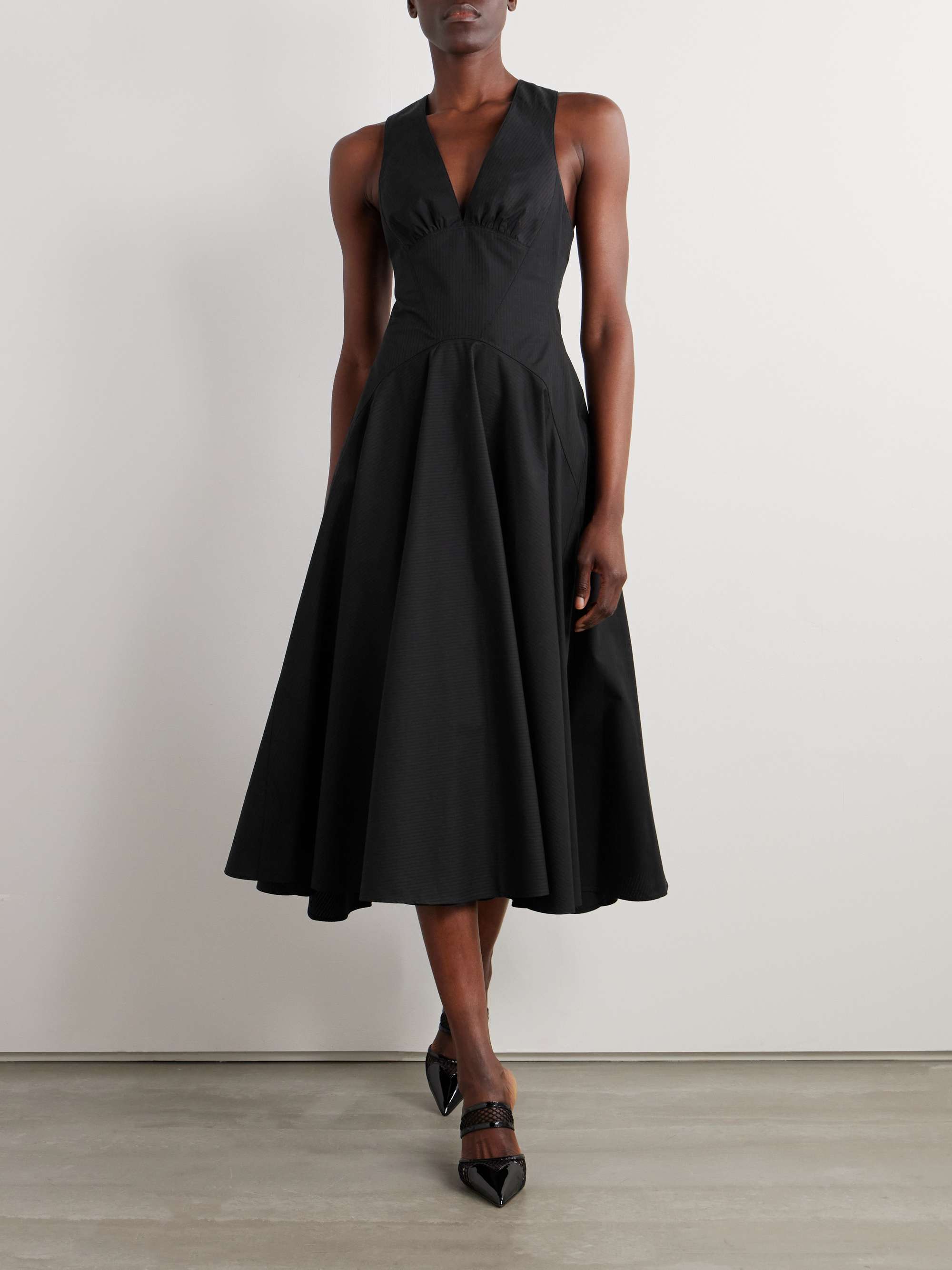 Striped cotton-poplin midi dress view