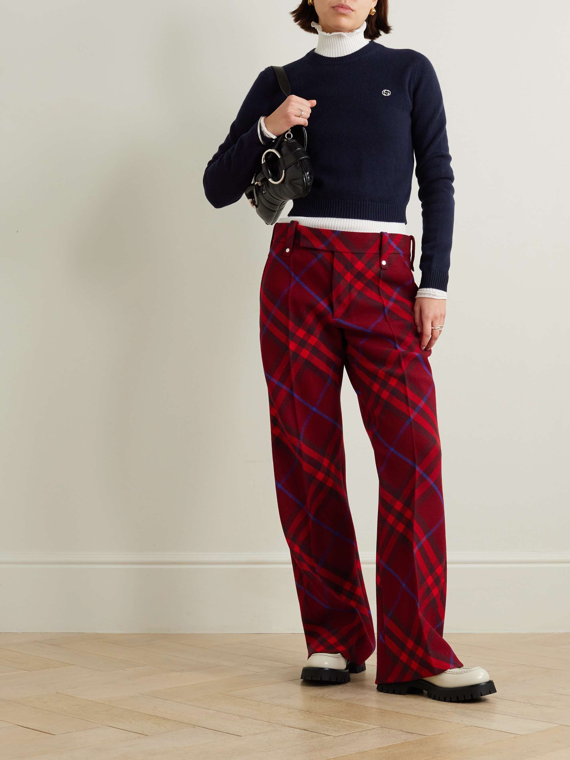 Cropped embroidered wool and cashmere-blend sweater view