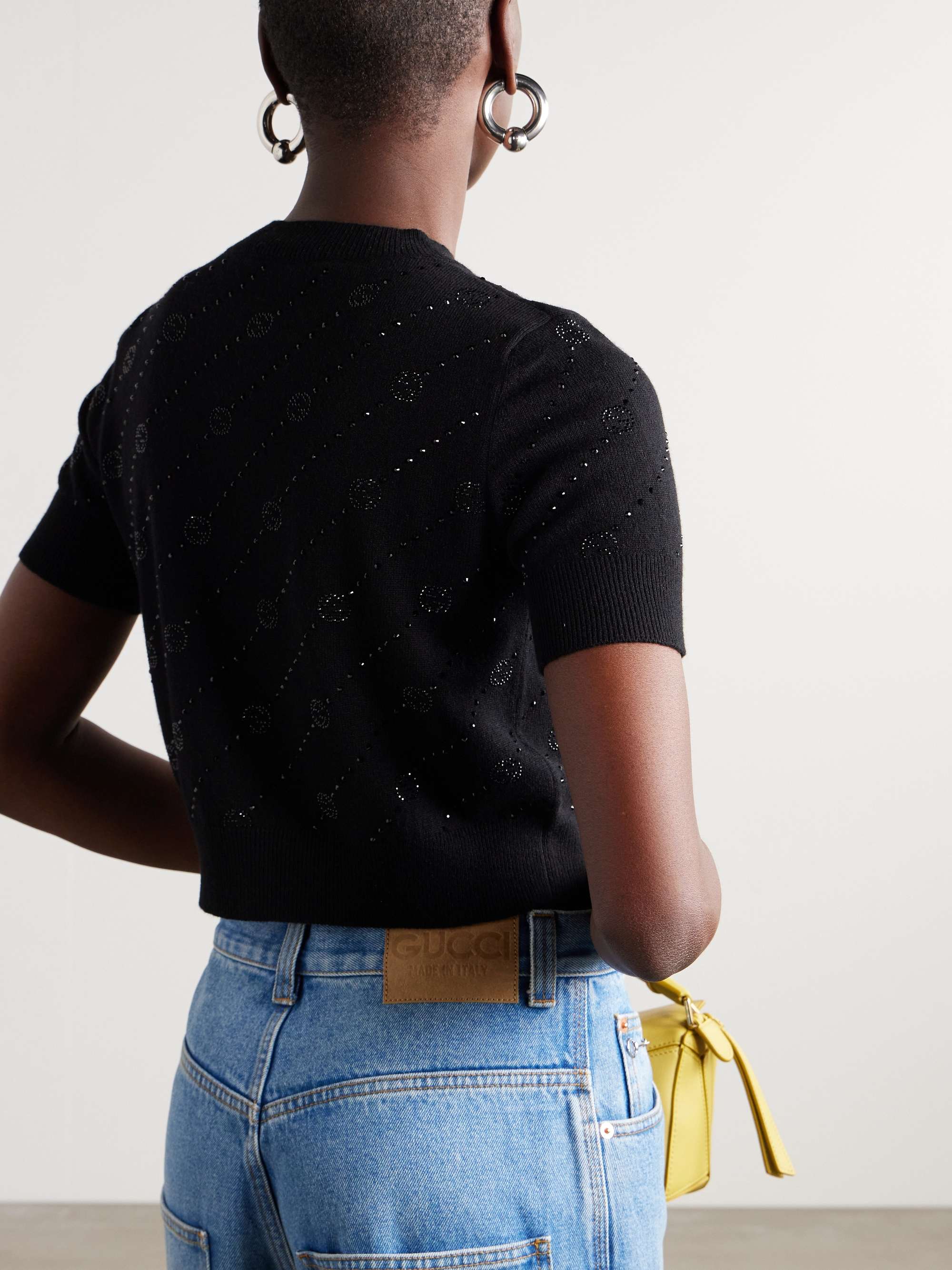 Crystal-embellished cashmere cropped top view