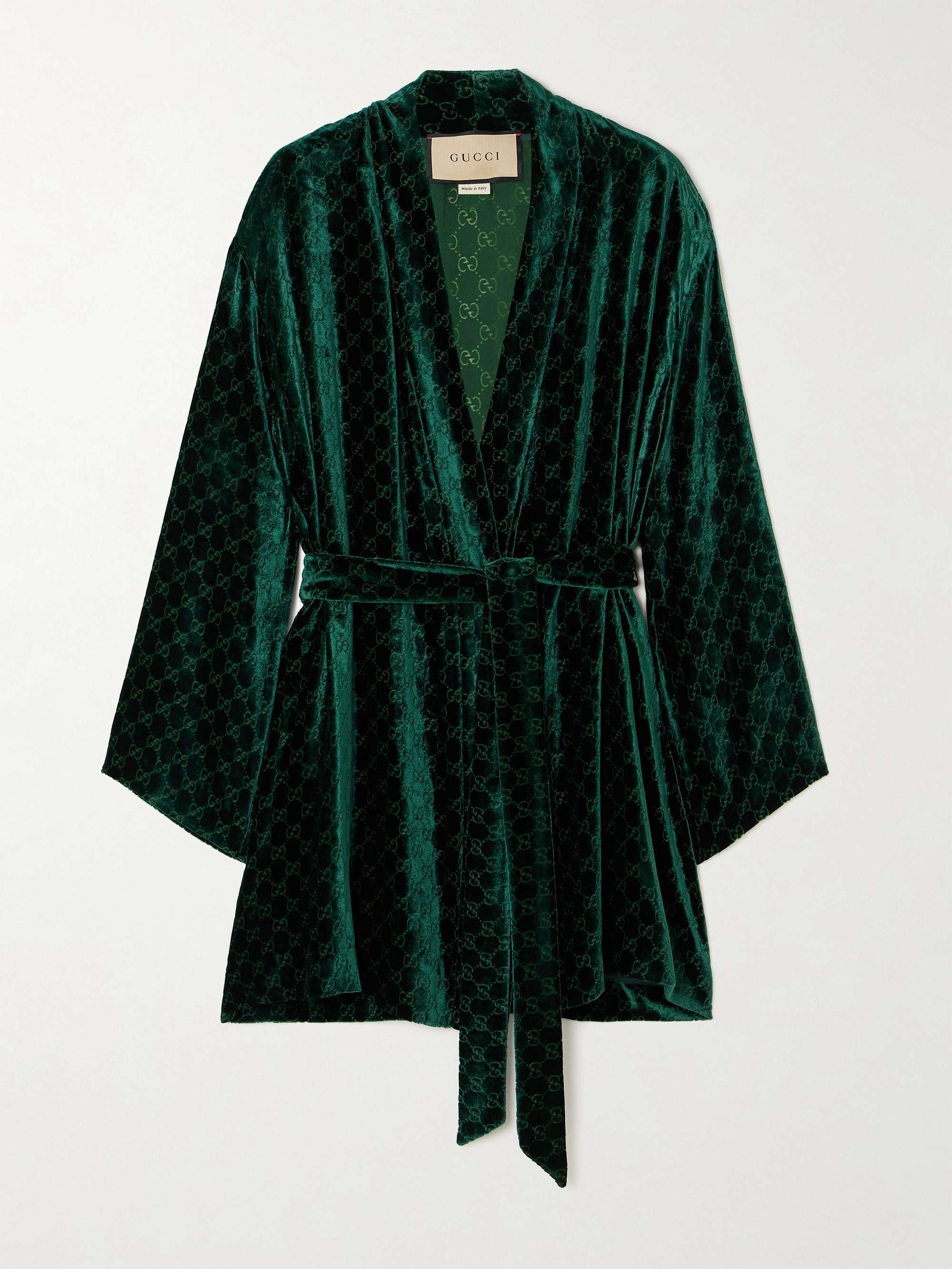 Belted devoré-velvet robe view