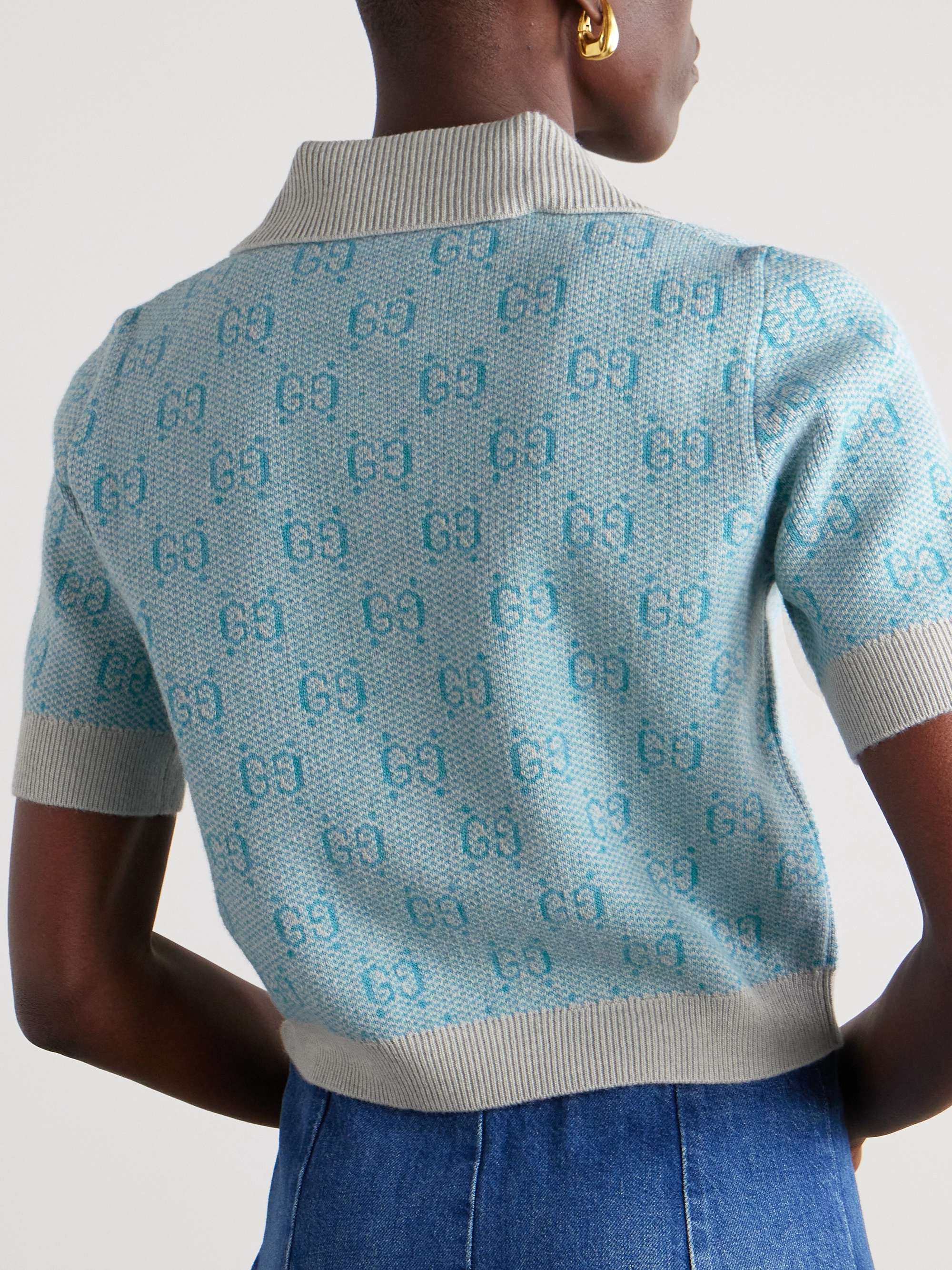 Cropped wool-jacquard polo top view