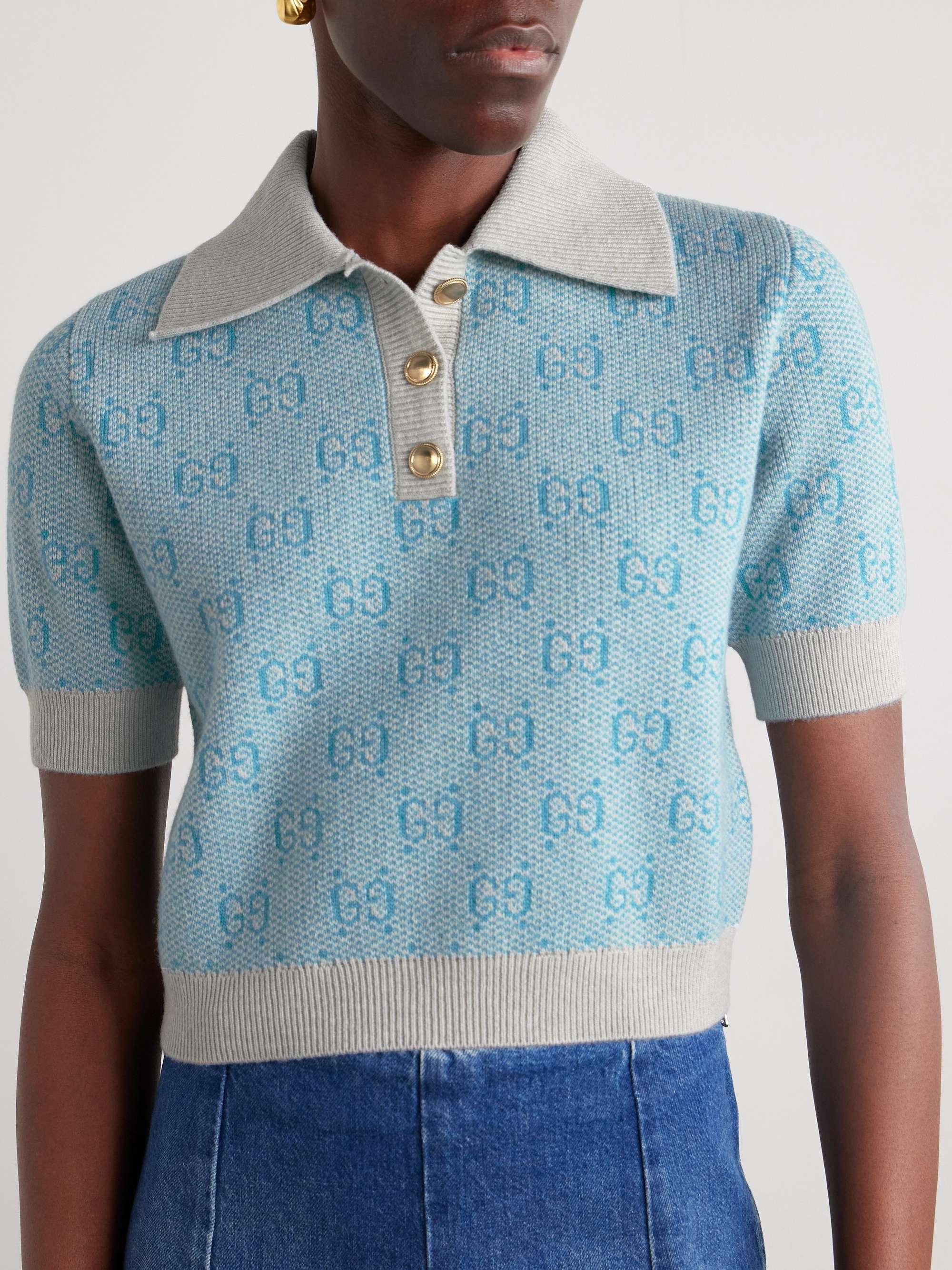 Cropped wool-jacquard polo top view