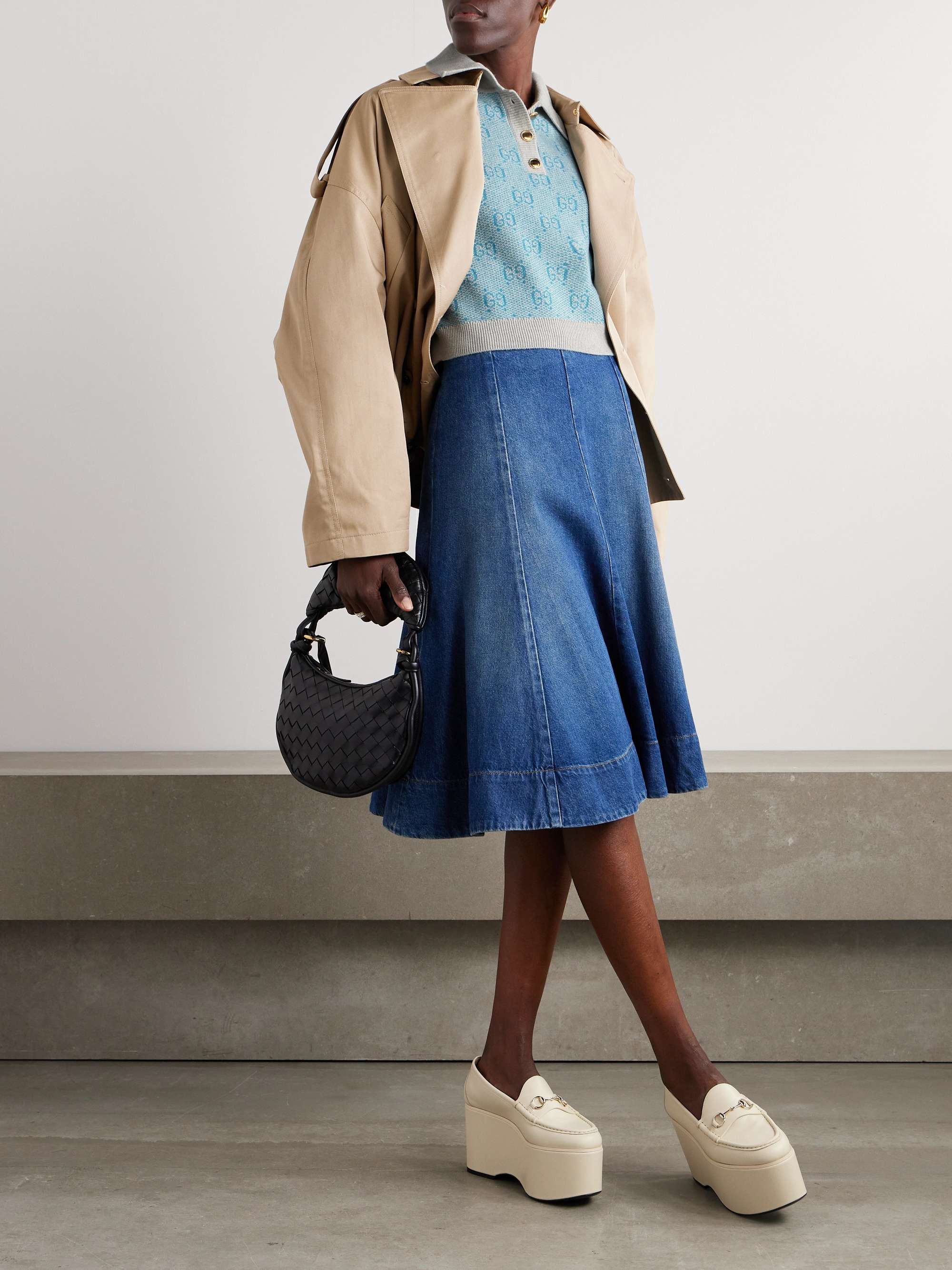 Cropped wool-jacquard polo top view
