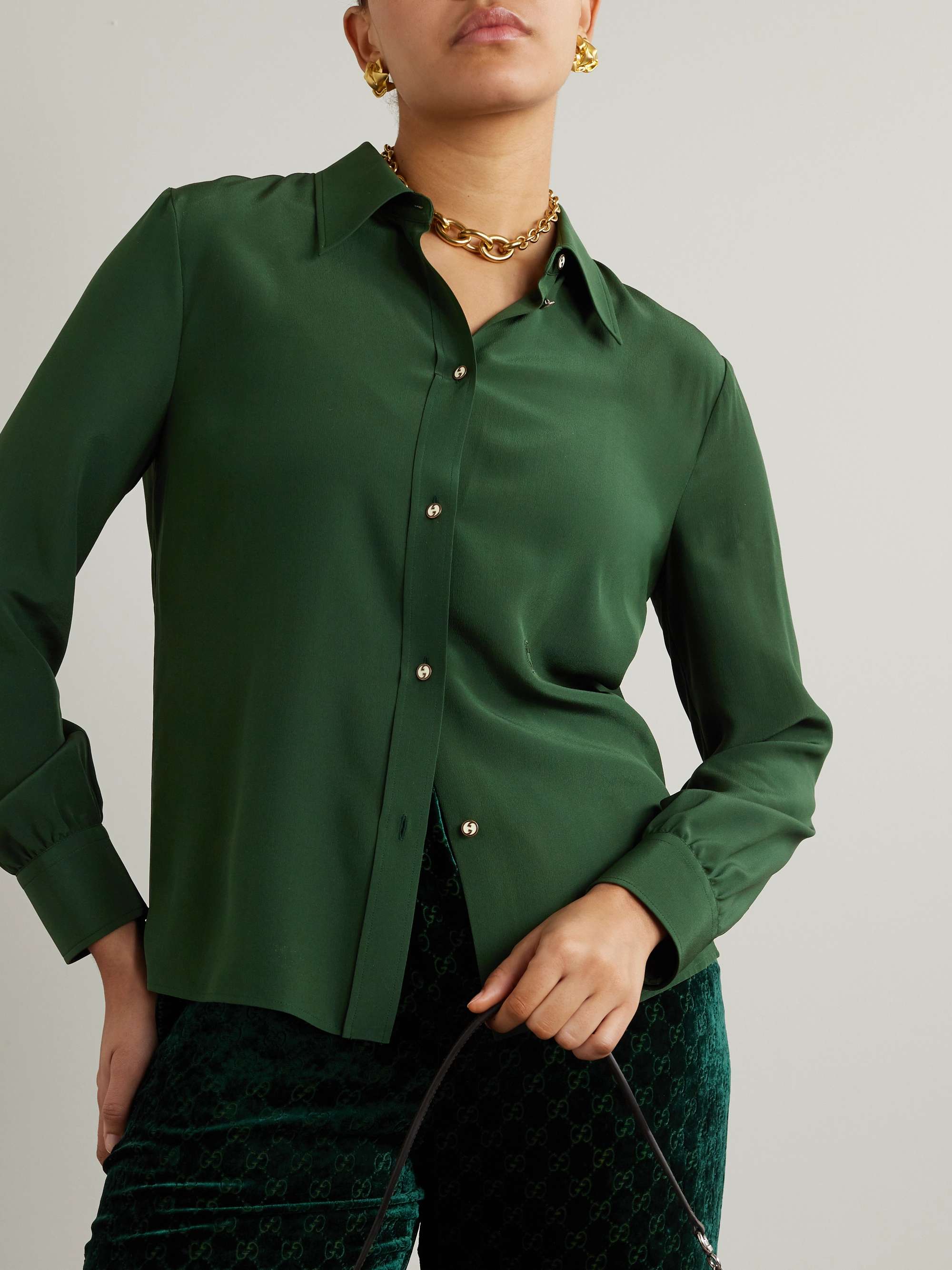 Embroidered silk crepe de chine shirt view