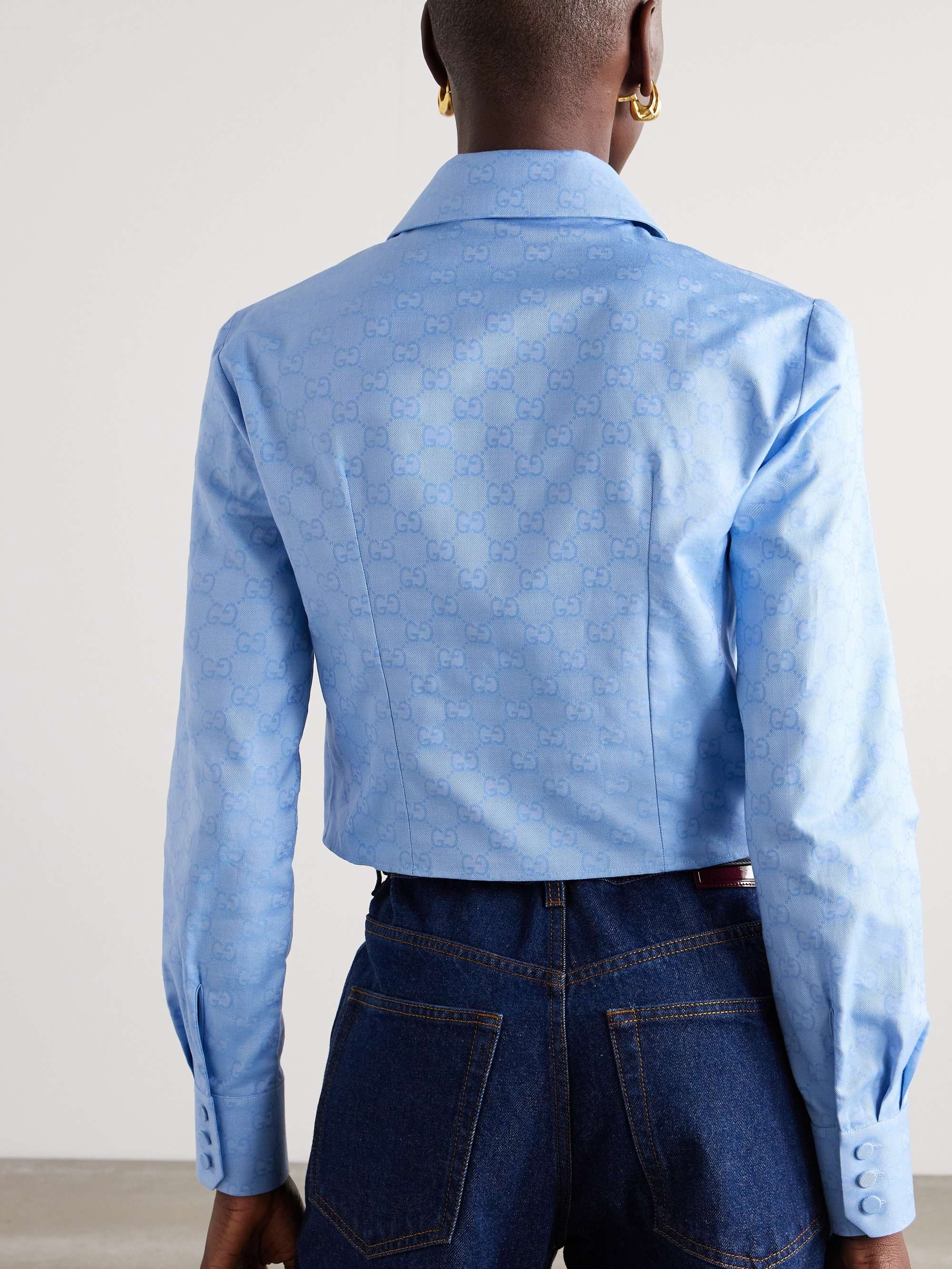 Cropped cotton Oxford-jacquard shirt view