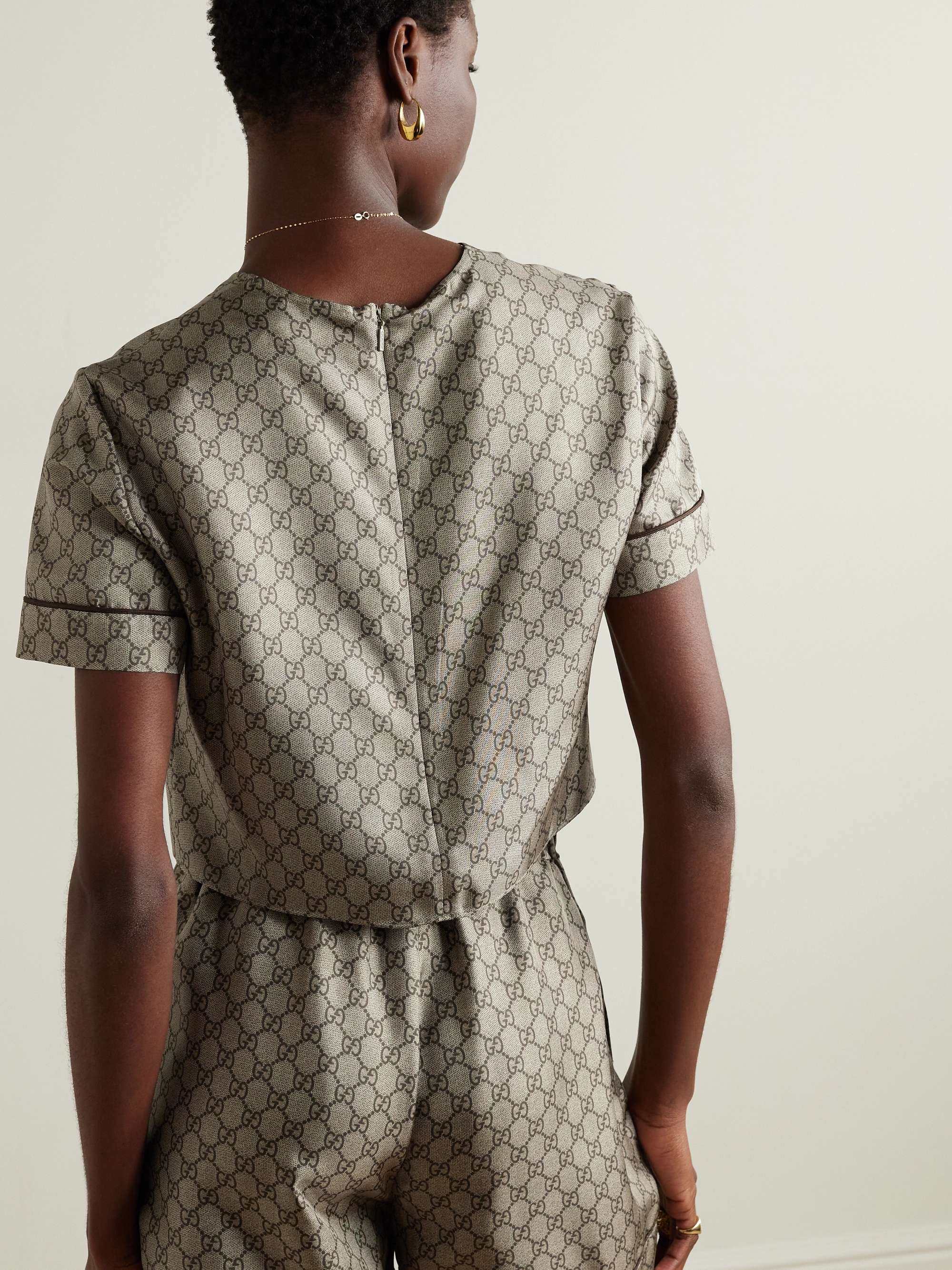 GG Supreme cropped printed silk-twill top view