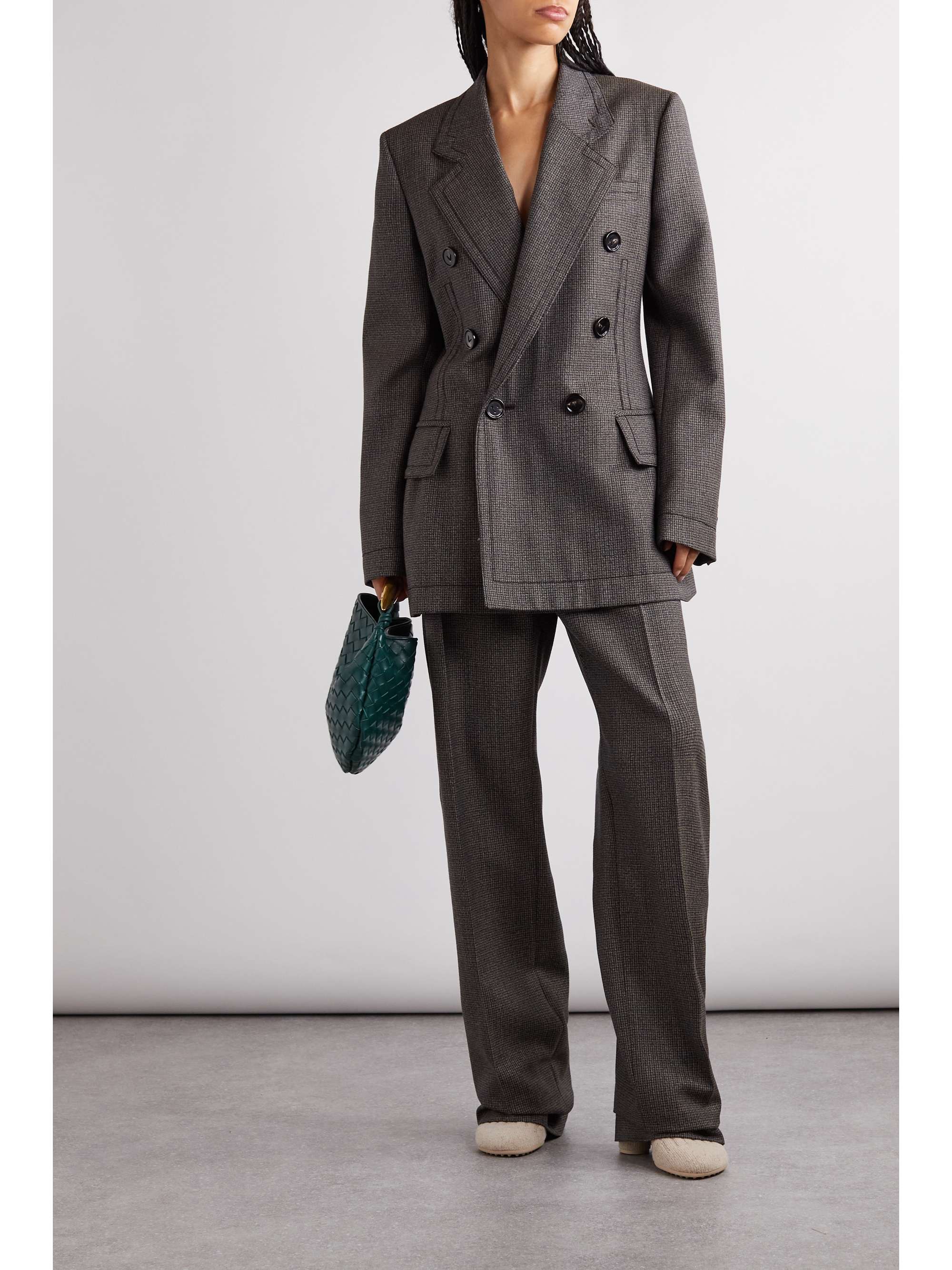 Double-breasted houndstooth wool-tweed blazer view