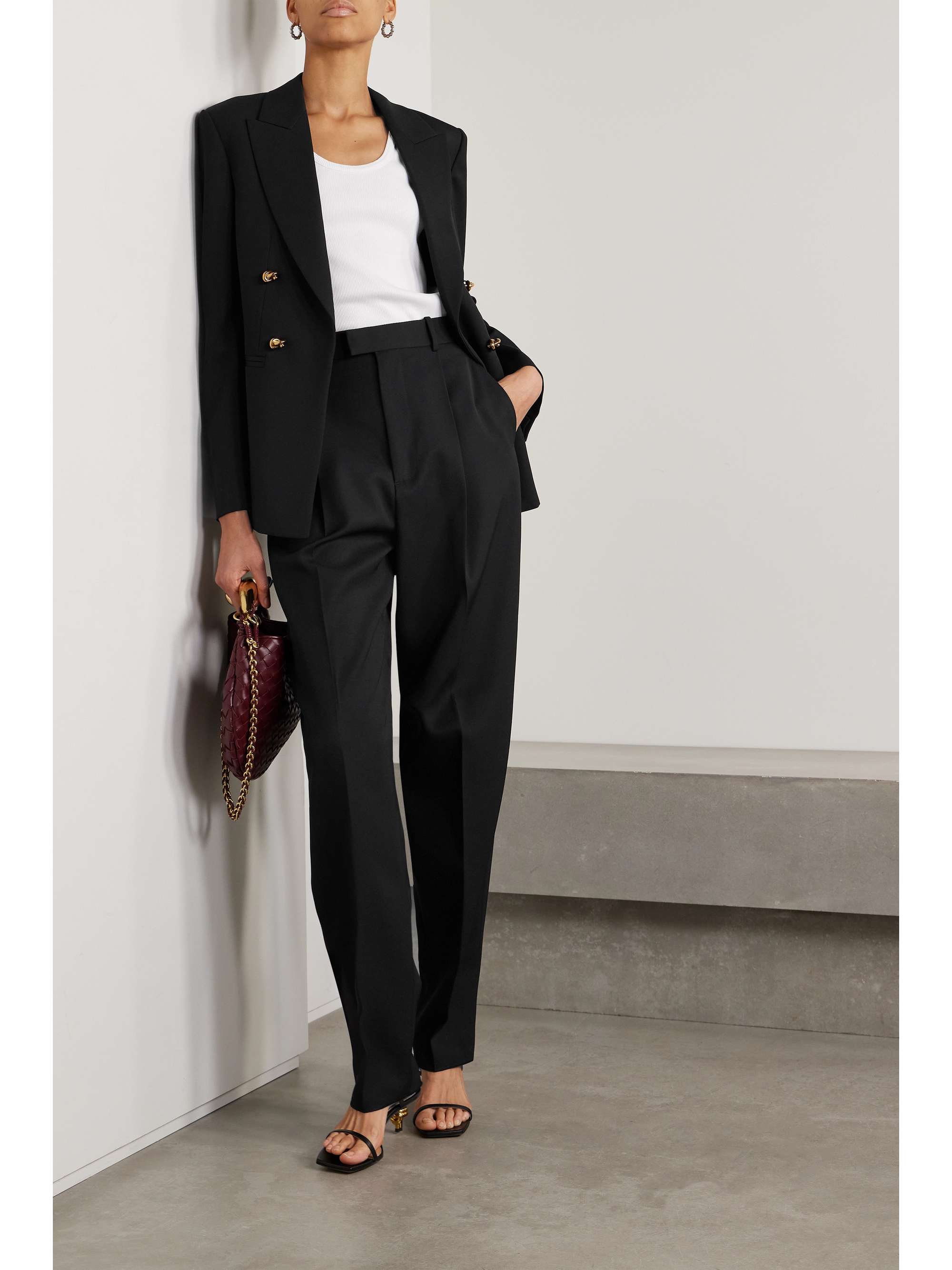 Embellished double-breasted wool-twill blazer view