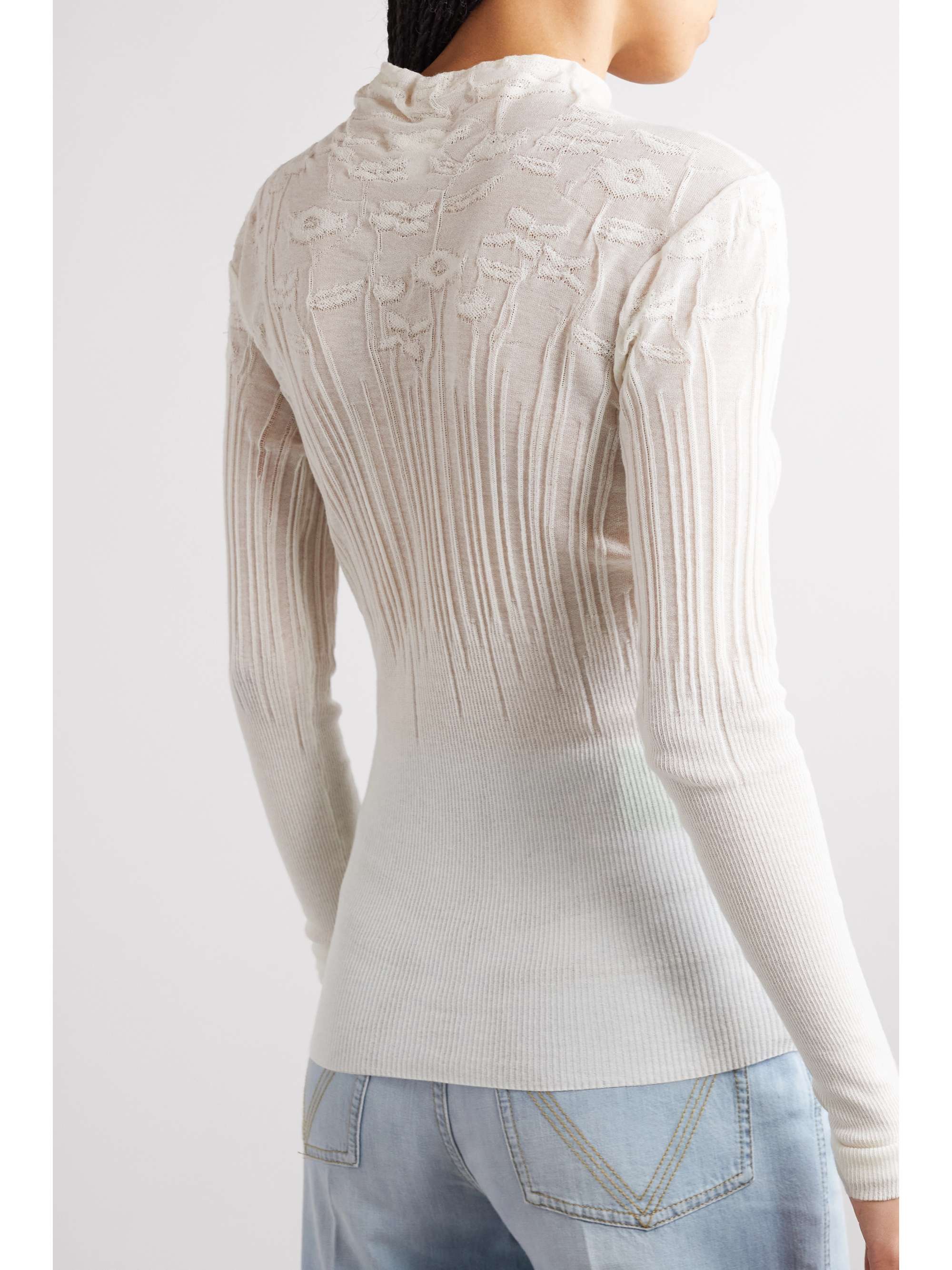 Ribbed pointelle-knit cotton-blend sweater view