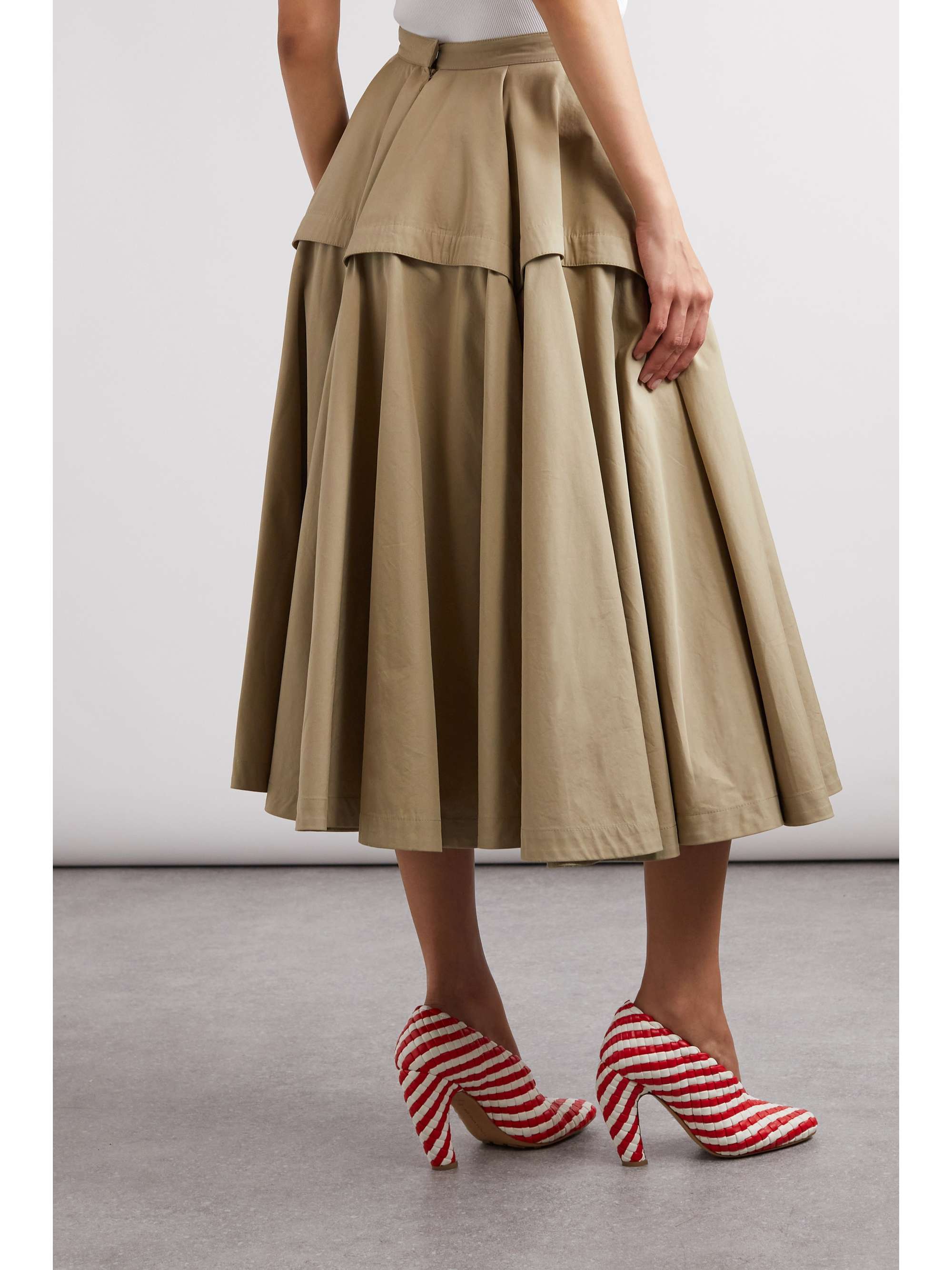 Layered pleated cotton-poplin midi skirt view