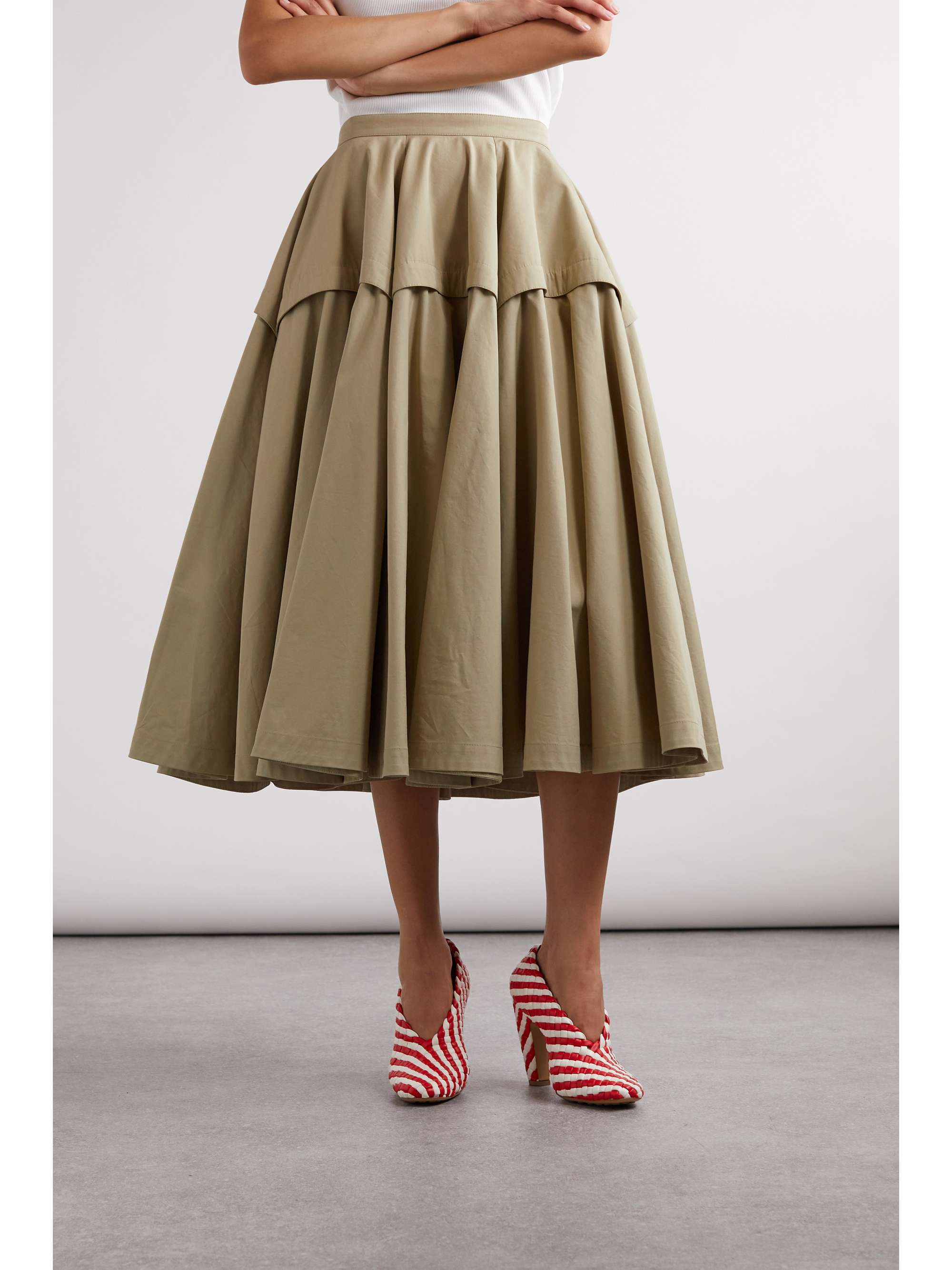 Layered pleated cotton-poplin midi skirt view