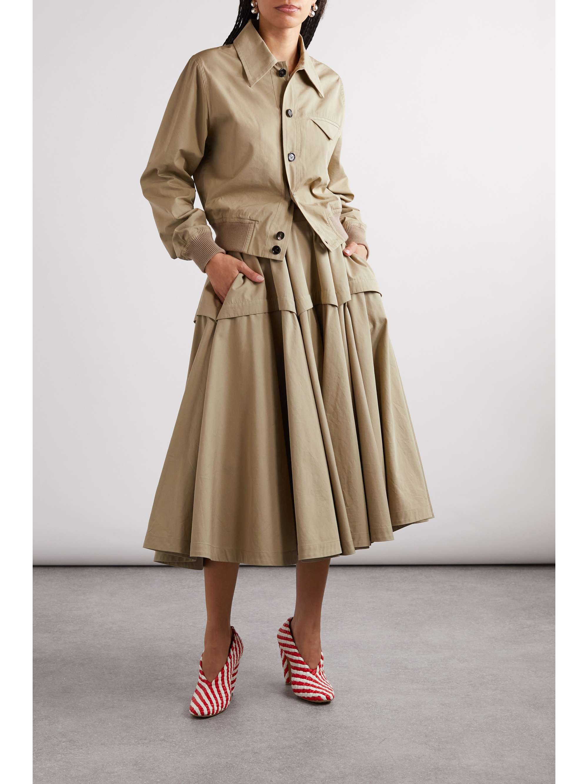 Layered pleated cotton-poplin midi skirt view