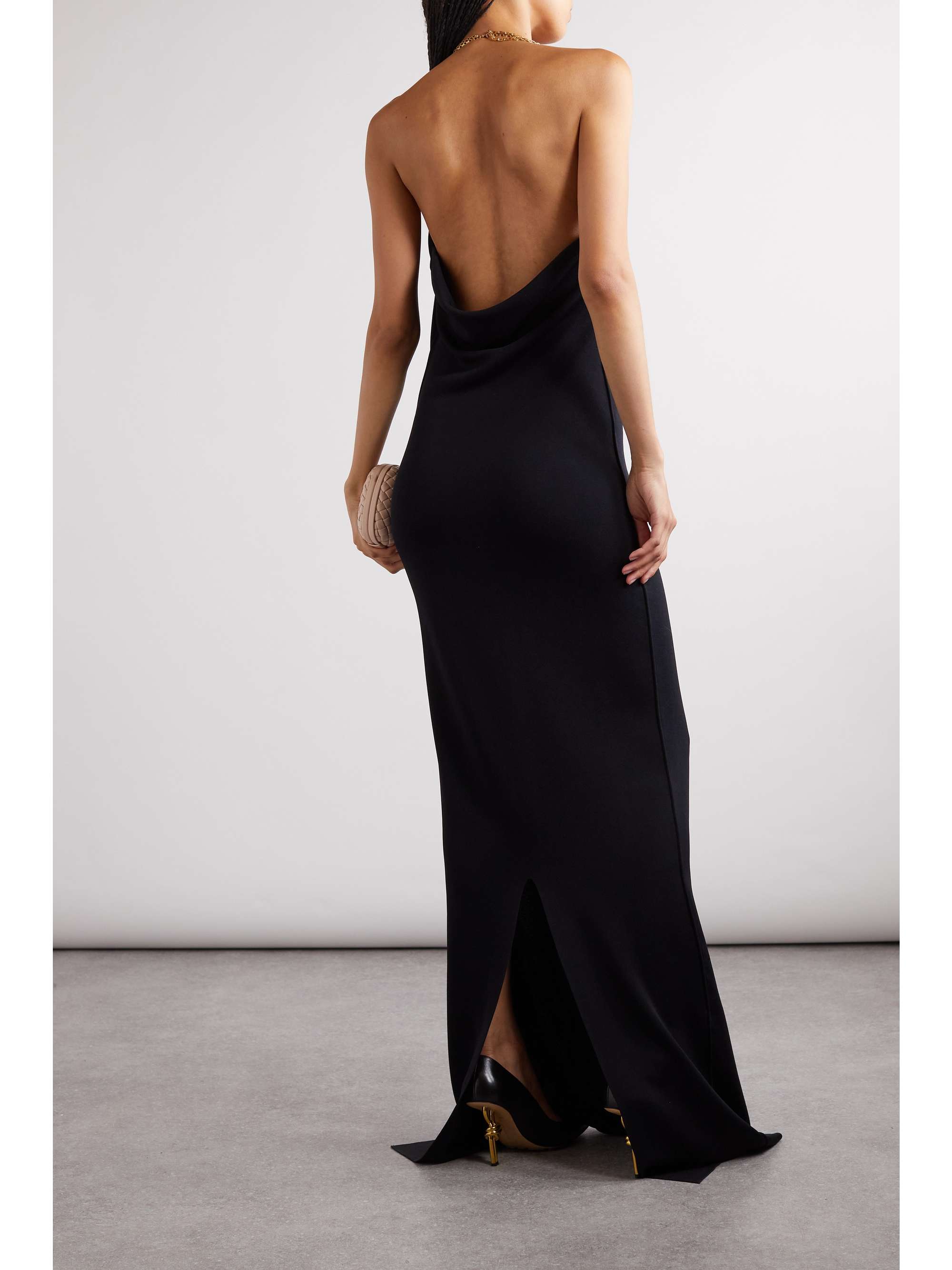 Chain-embellished knitted halterneck gown view