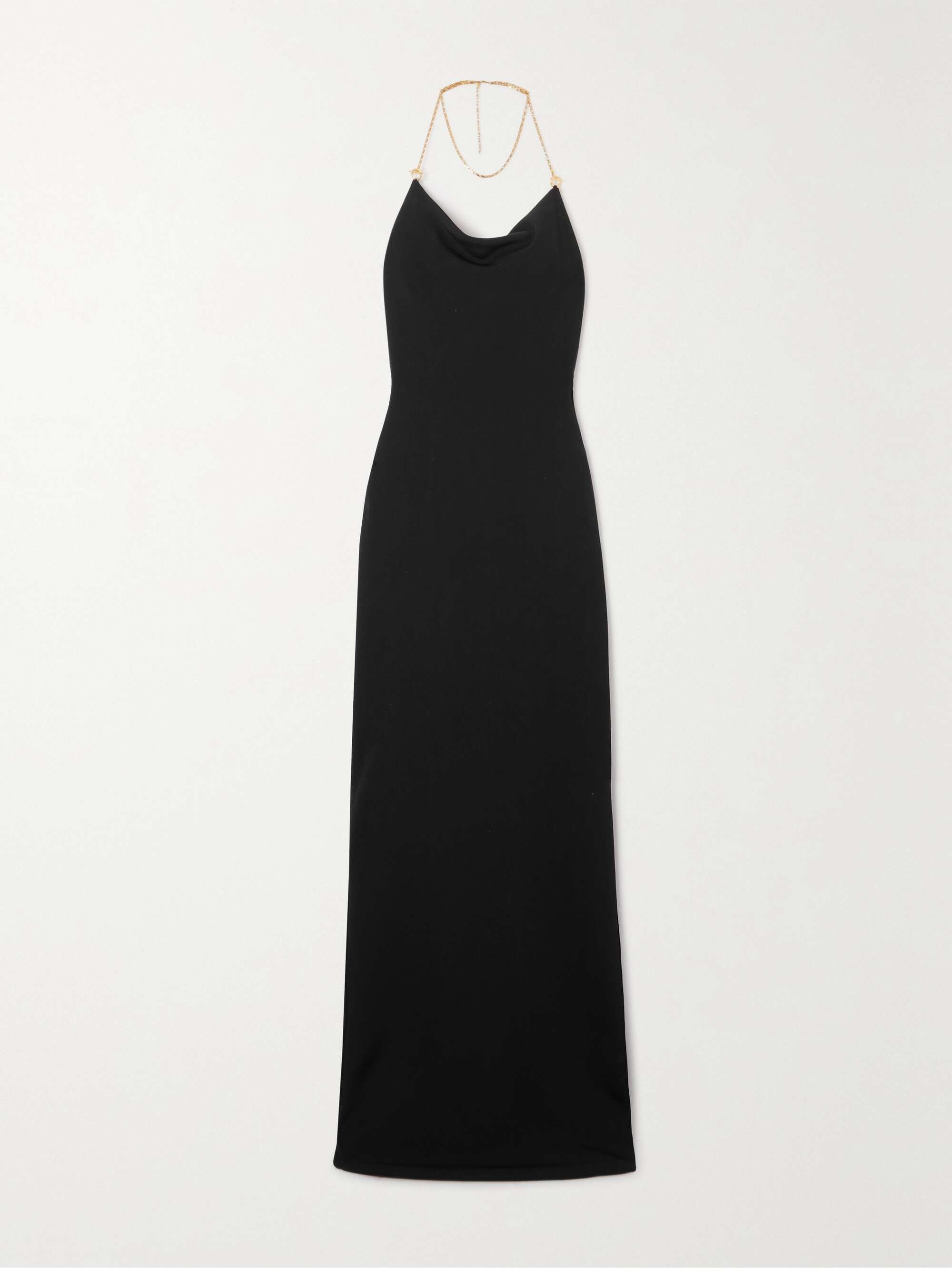 Chain-embellished knitted halterneck gown view