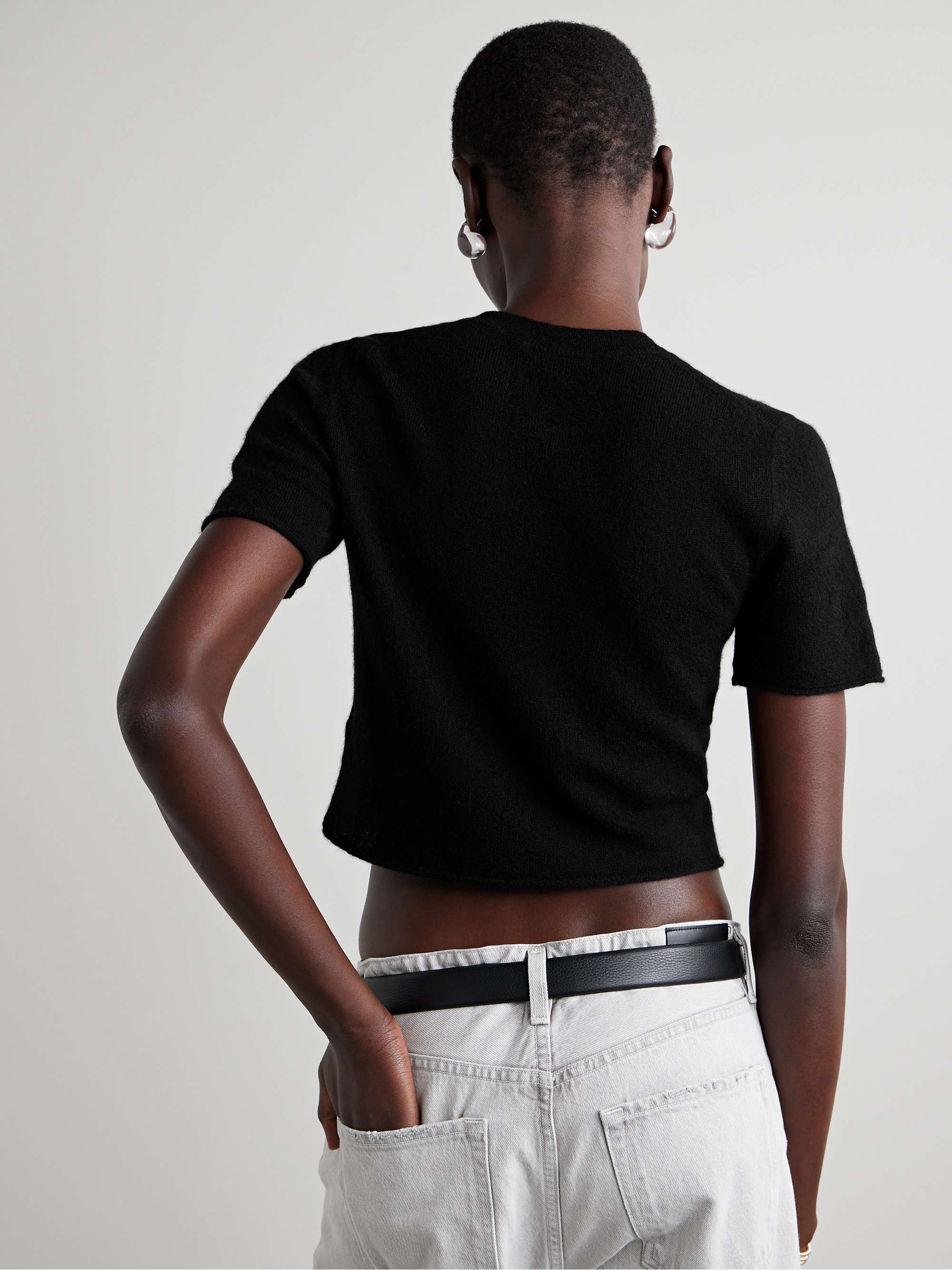 Featherweight cropped wool, cashmere and silk-blend sweater view