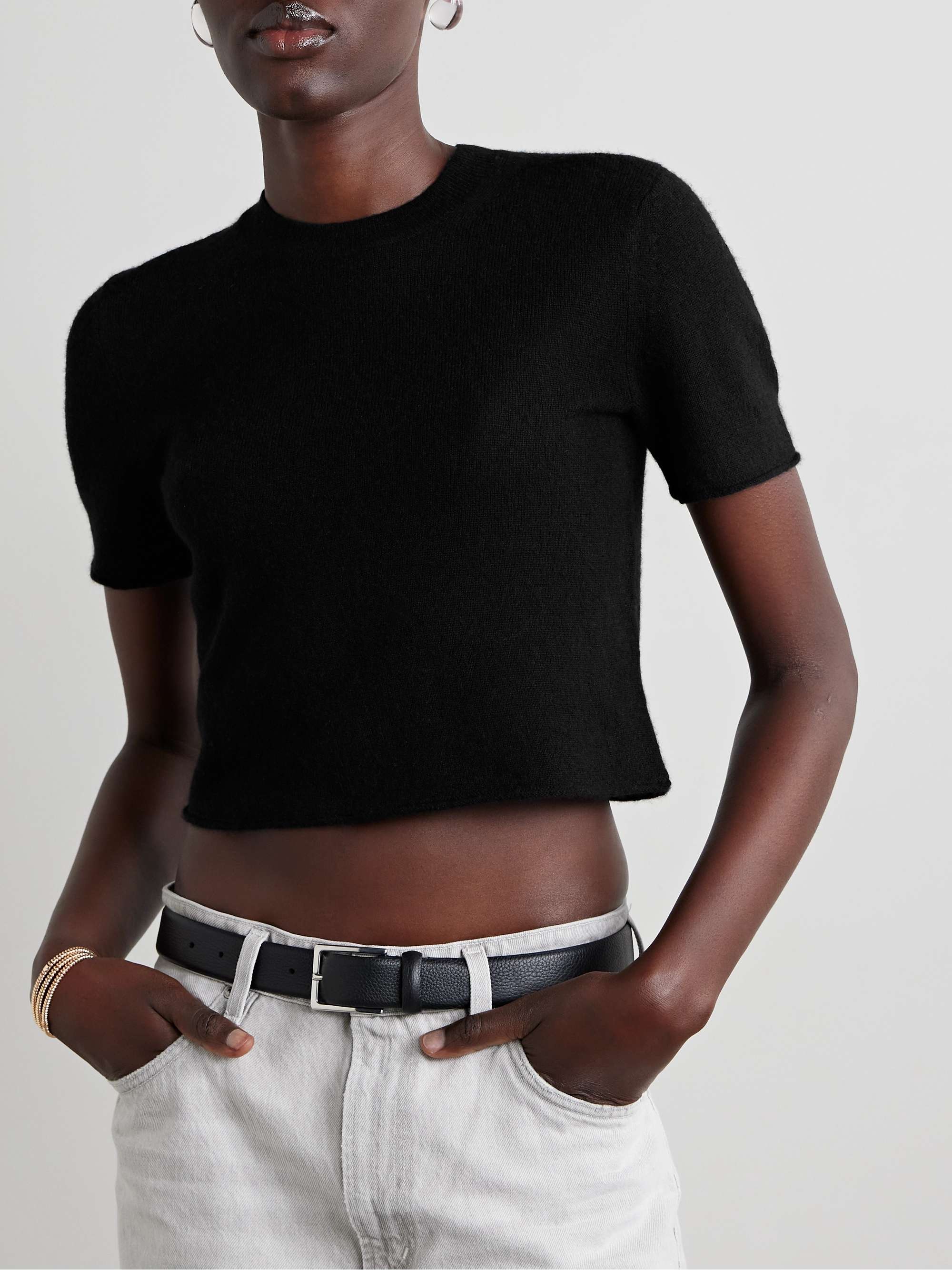 Featherweight cropped wool, cashmere and silk-blend sweater view