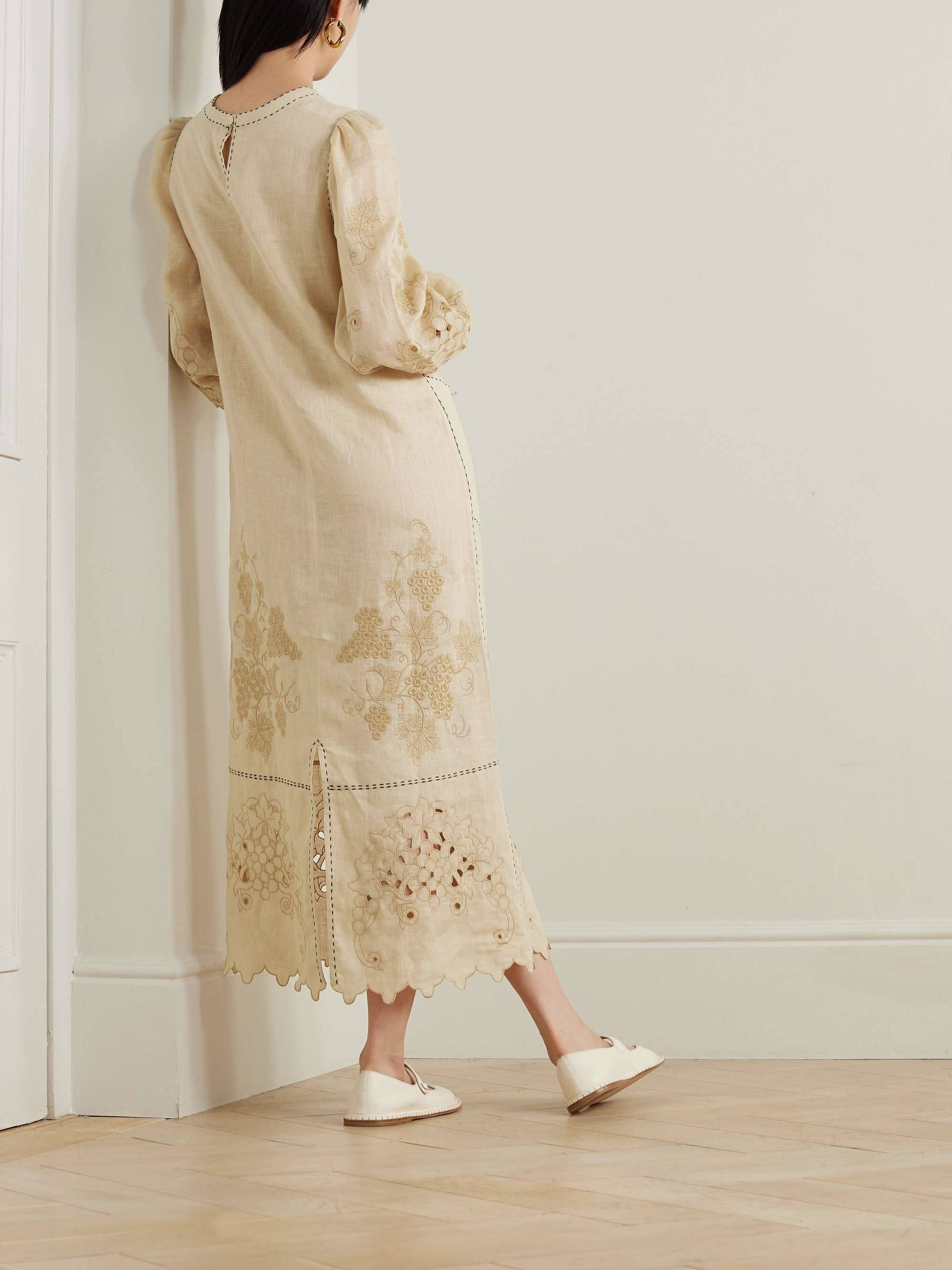 Ophelia scalloped broderie anglaise linen midi dress view