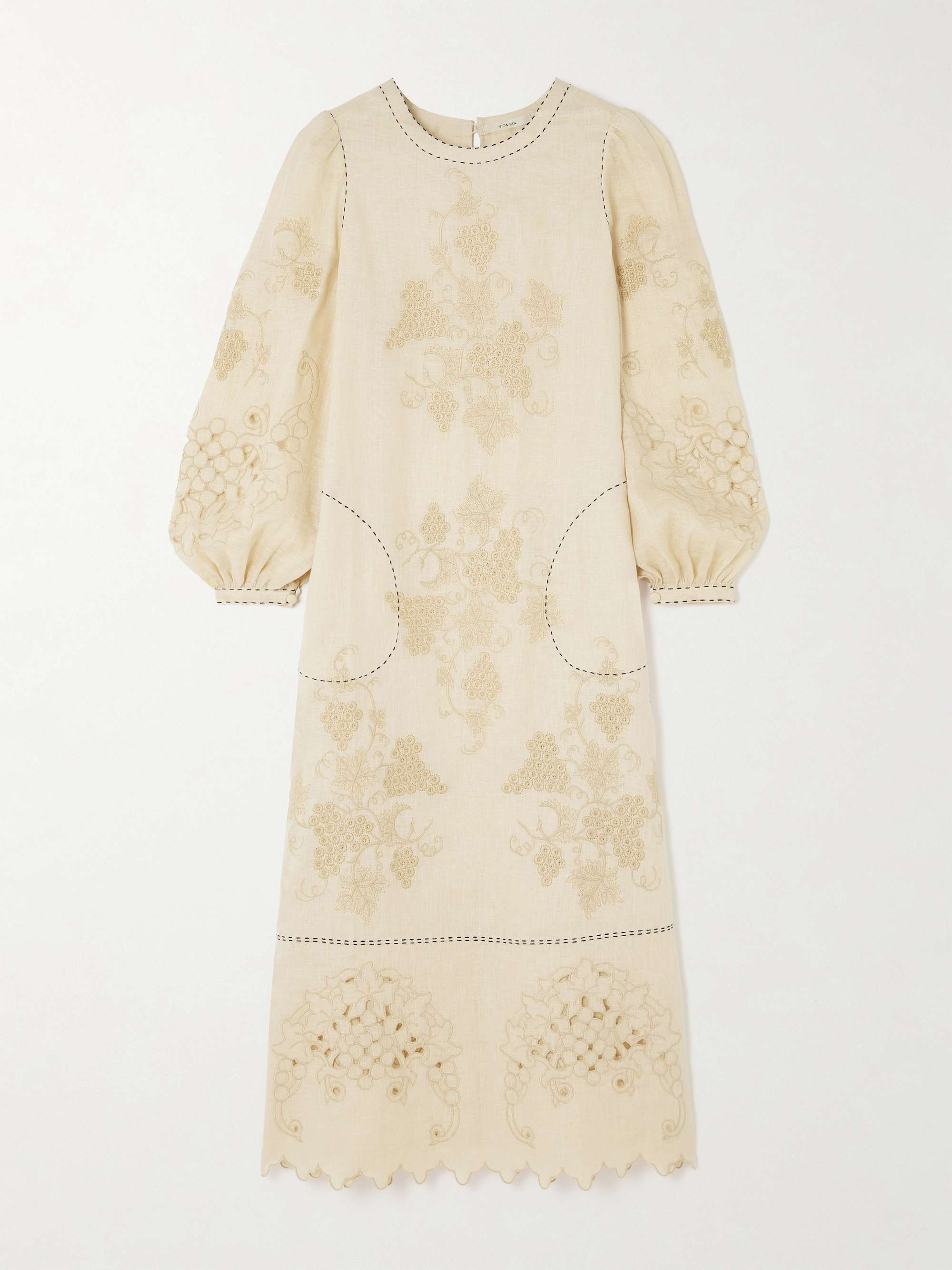 Ophelia scalloped broderie anglaise linen midi dress view