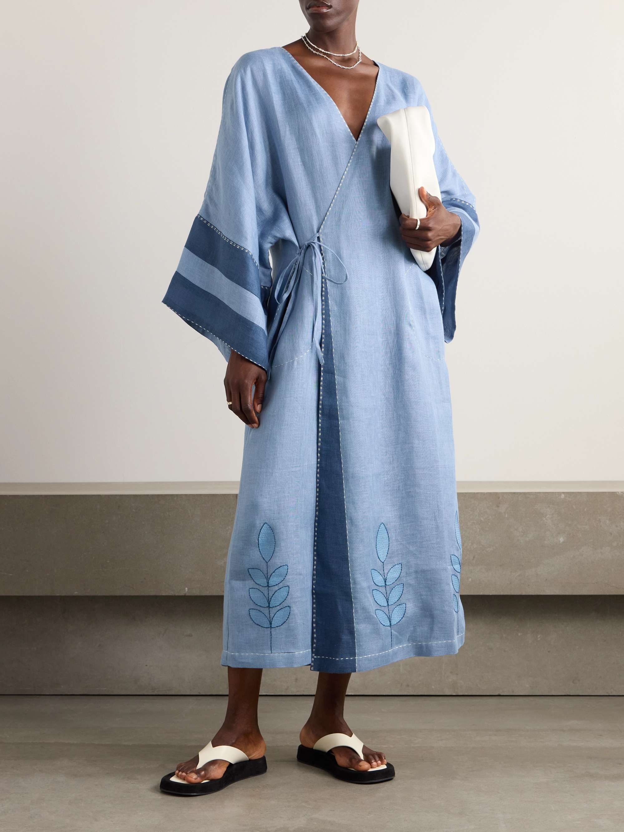 Nara embroidered striped linen midi dress view
