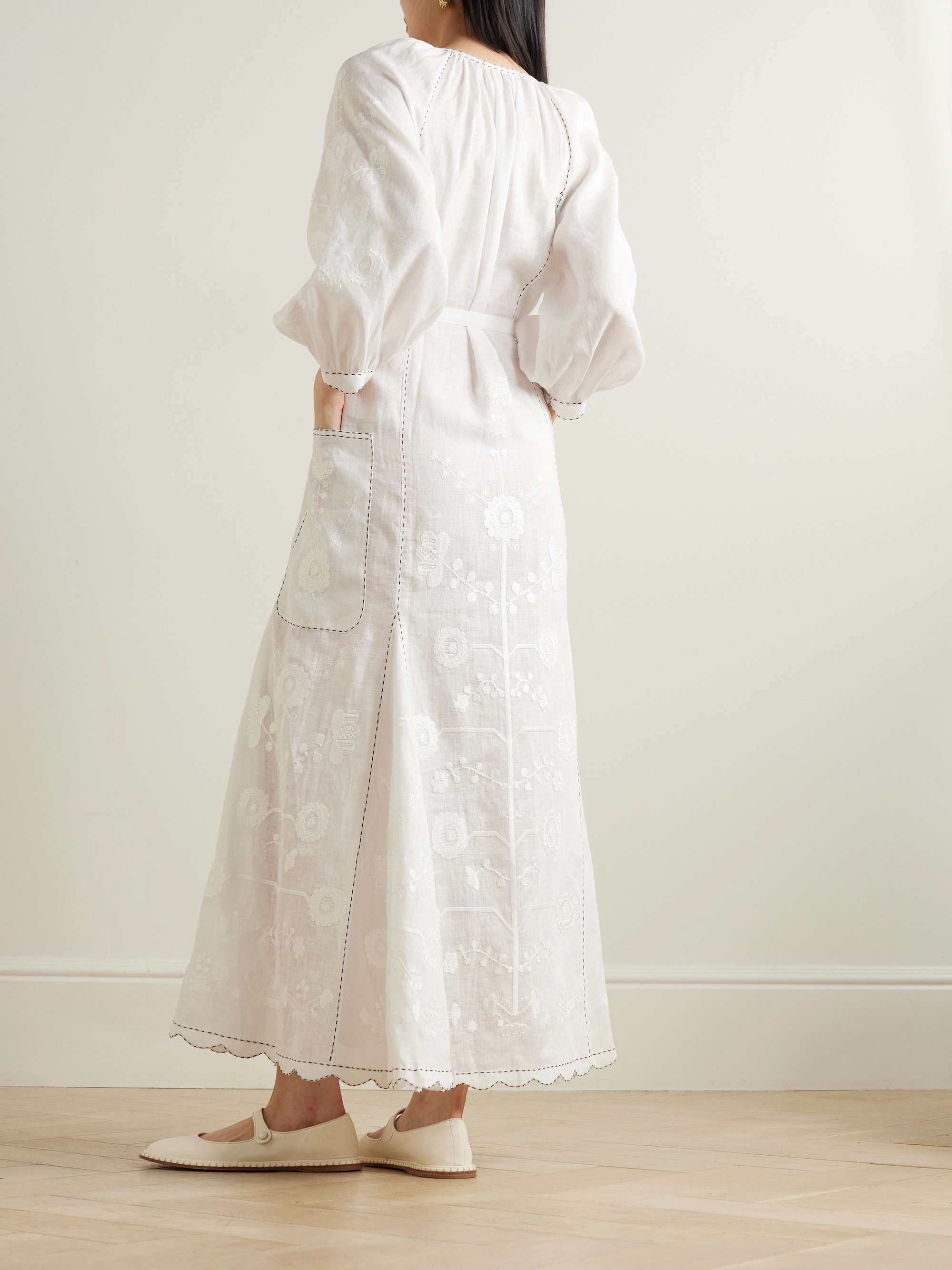 Nathalie belted scalloped embroidered linen maxi dress view