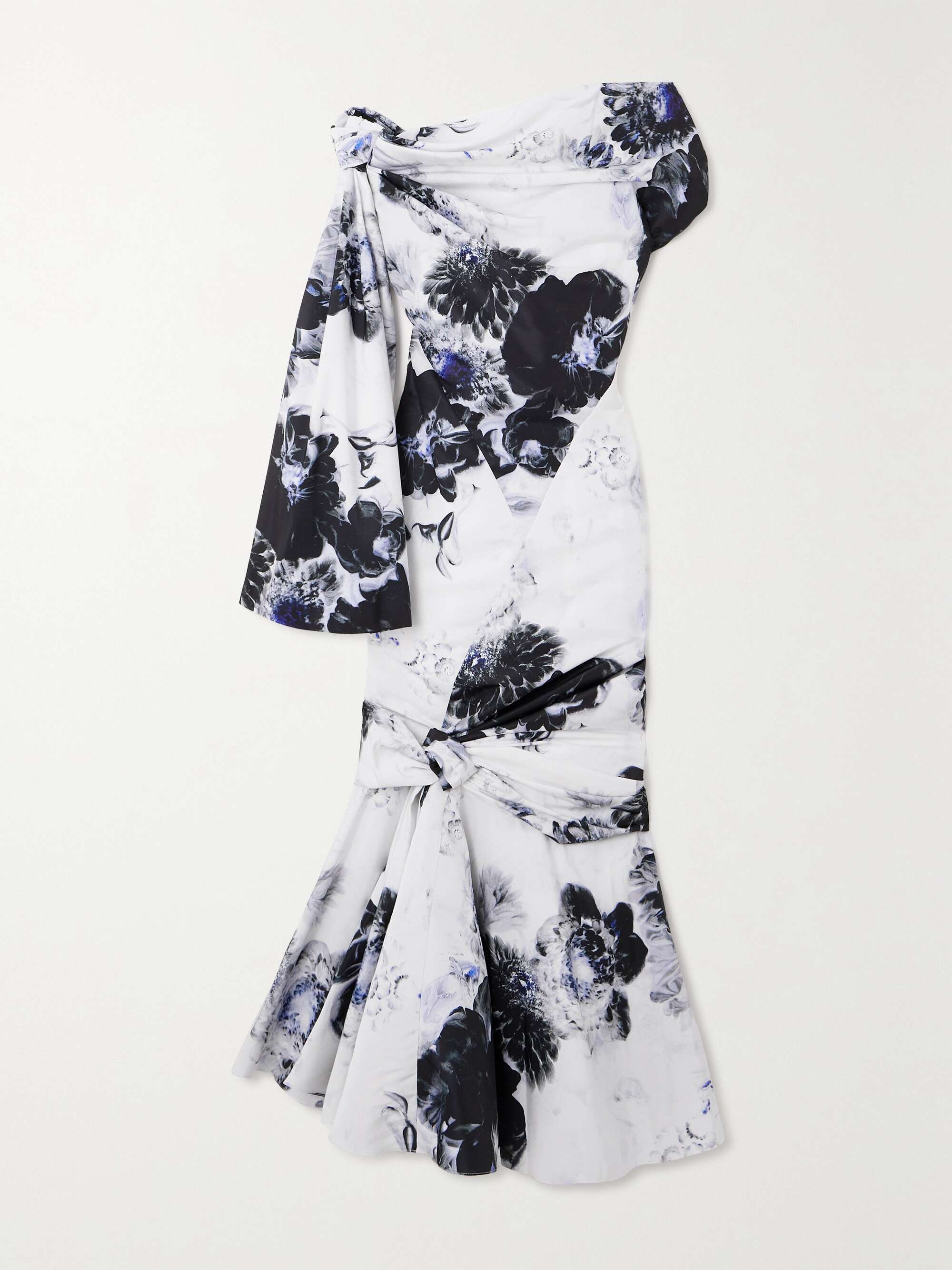 One-shoulder asymmetric draped taffeta midi dress view