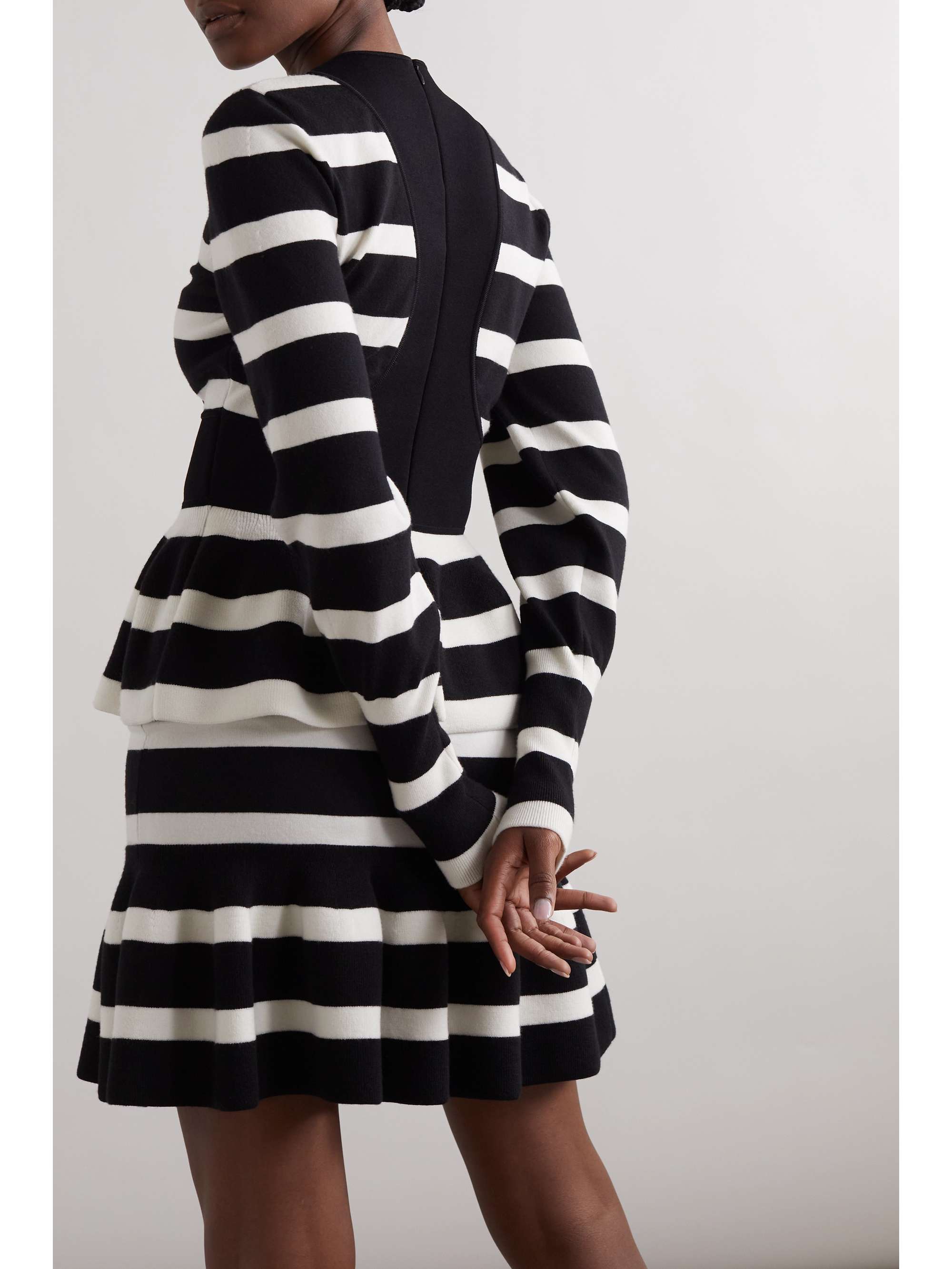 Ruffled striped wool-blend peplum sweater view