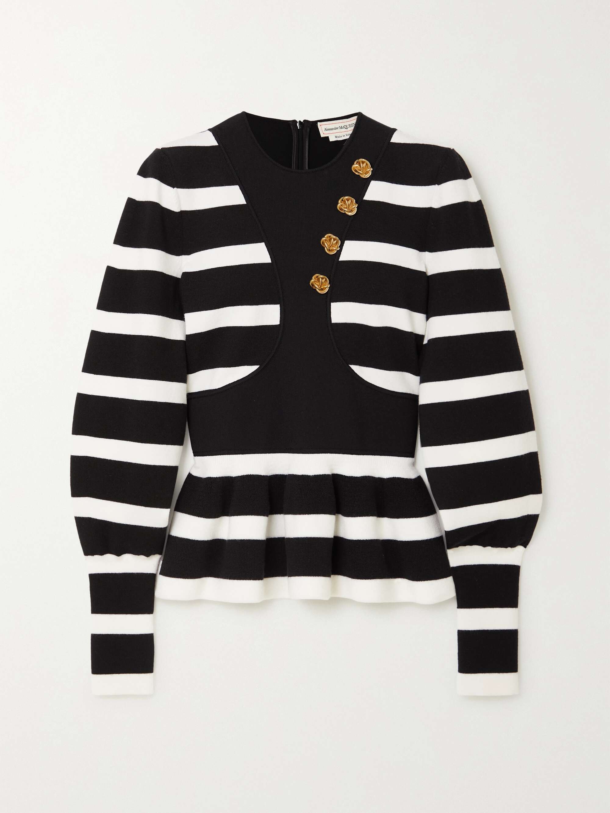 Ruffled striped wool-blend peplum sweater view