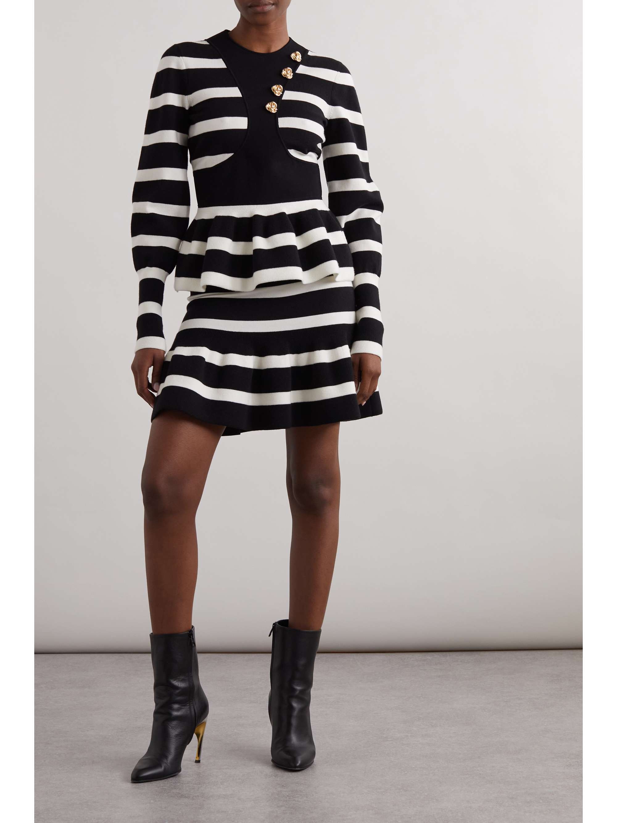 Ruffled striped wool-blend peplum sweater view