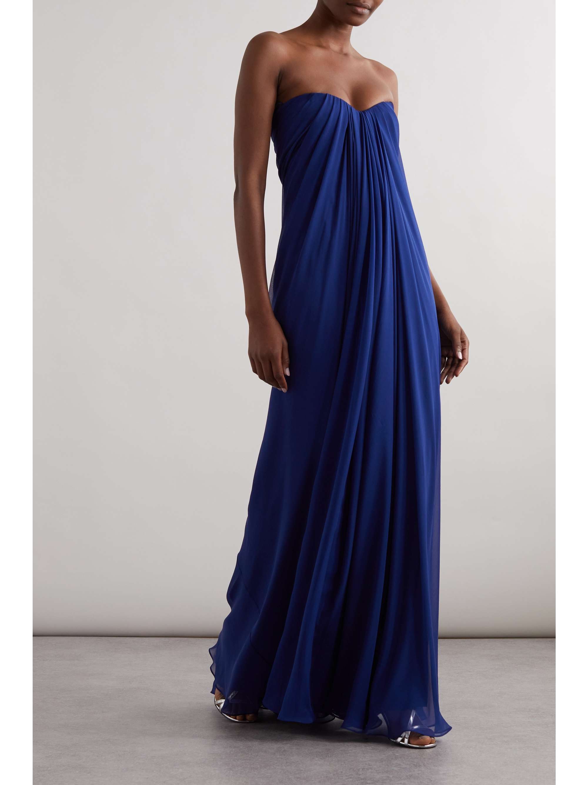 Strapless draped silk-chiffon gown view