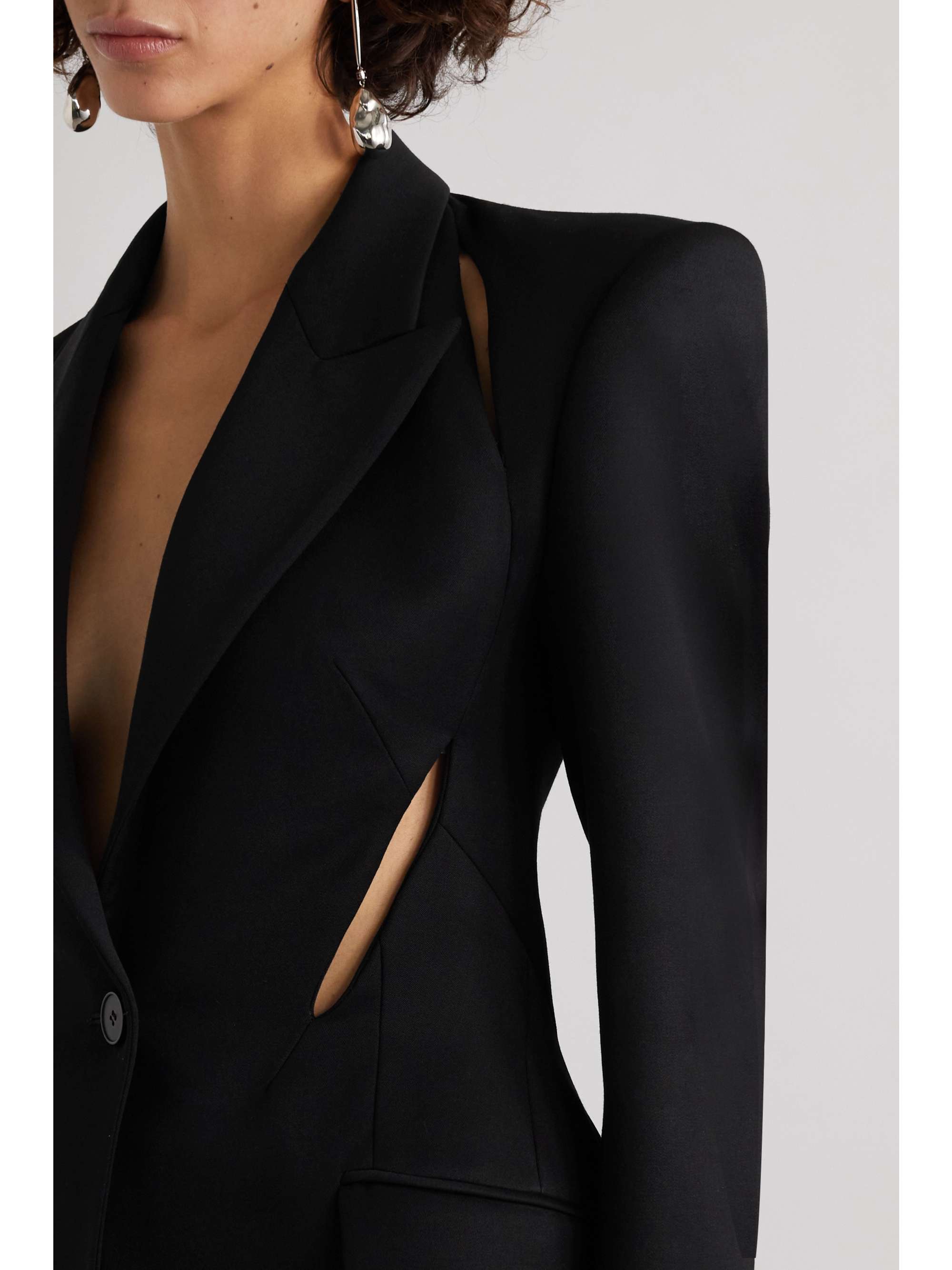 Asymmetric cutout grain de poudre wool, taffeta and silk-blend satin blazer view