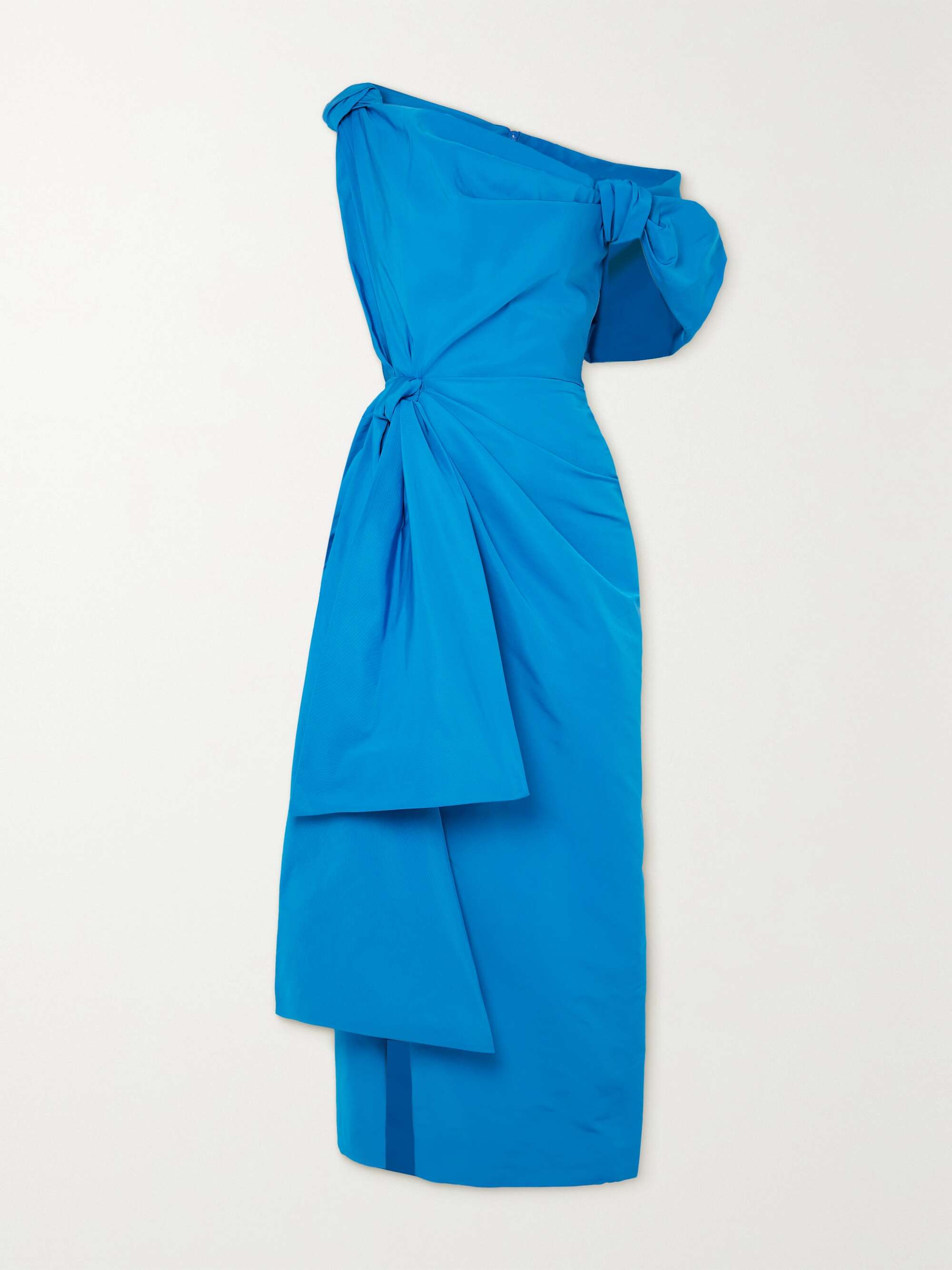 One-shoulder asymmetric knotted faille midi dress view