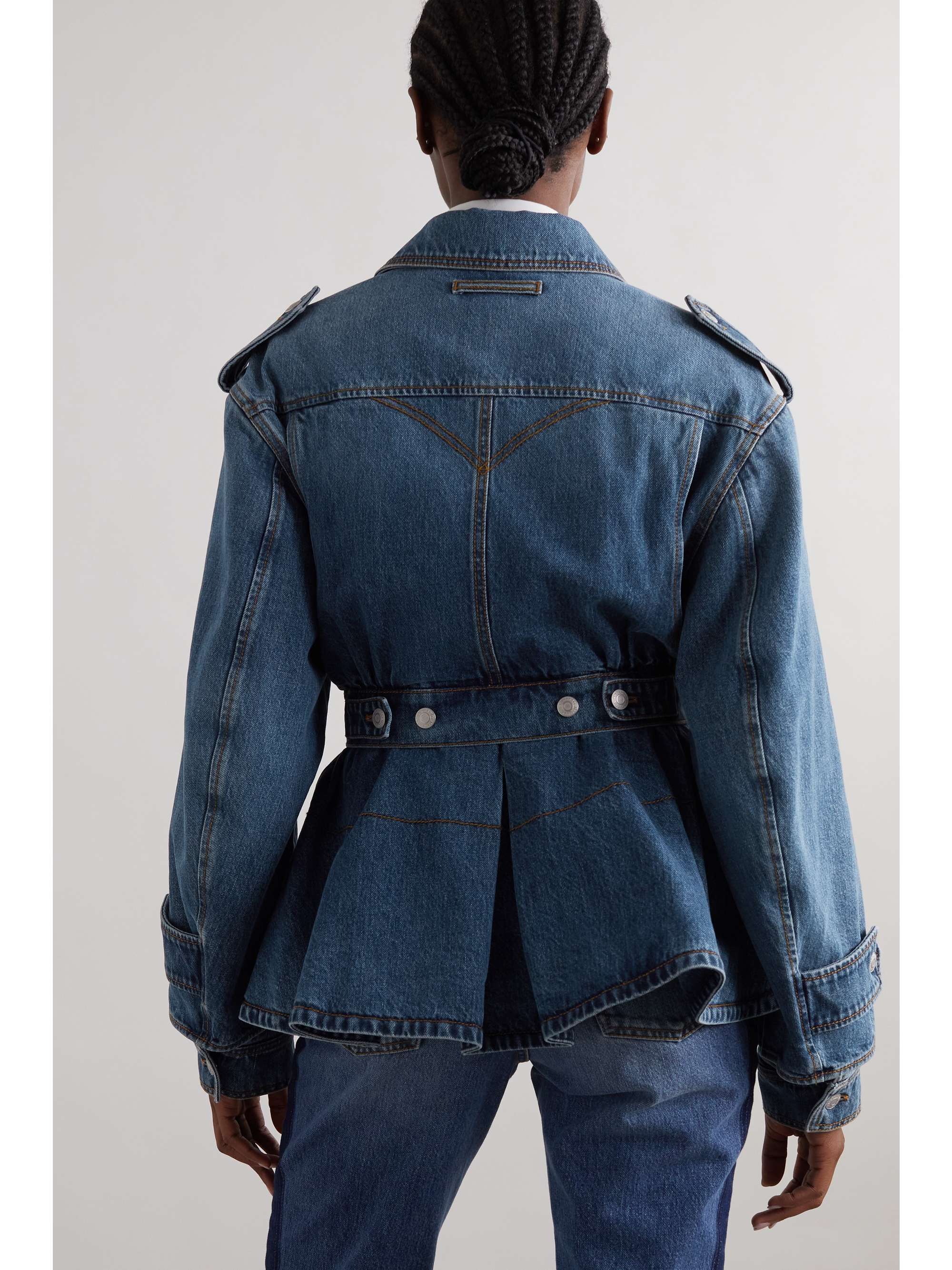 Ruffled denim peplum jacket view